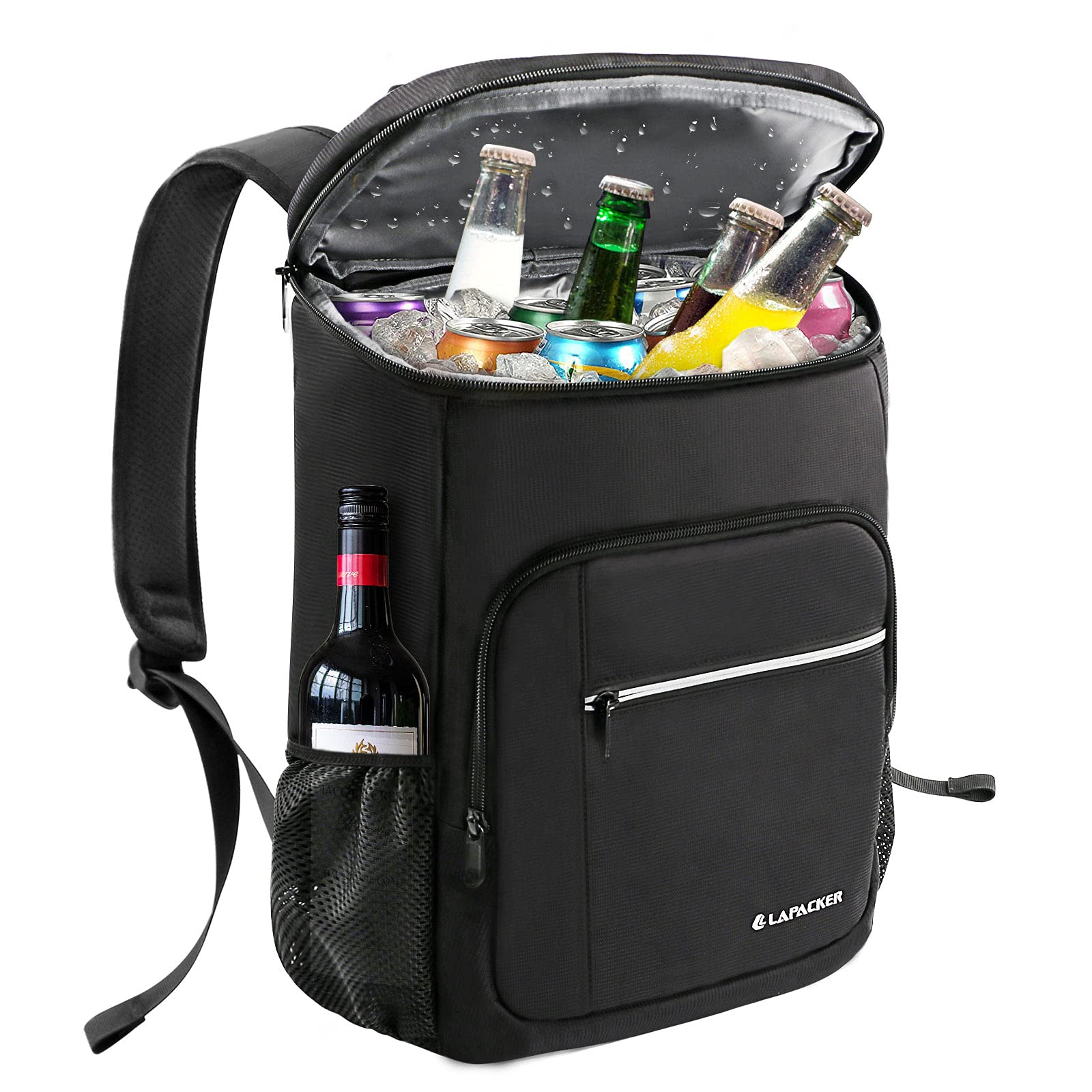 Lapacker Leakproof Cooler Backpack for Men and Women, 15.6 Quart Capacity, Black, Nylon