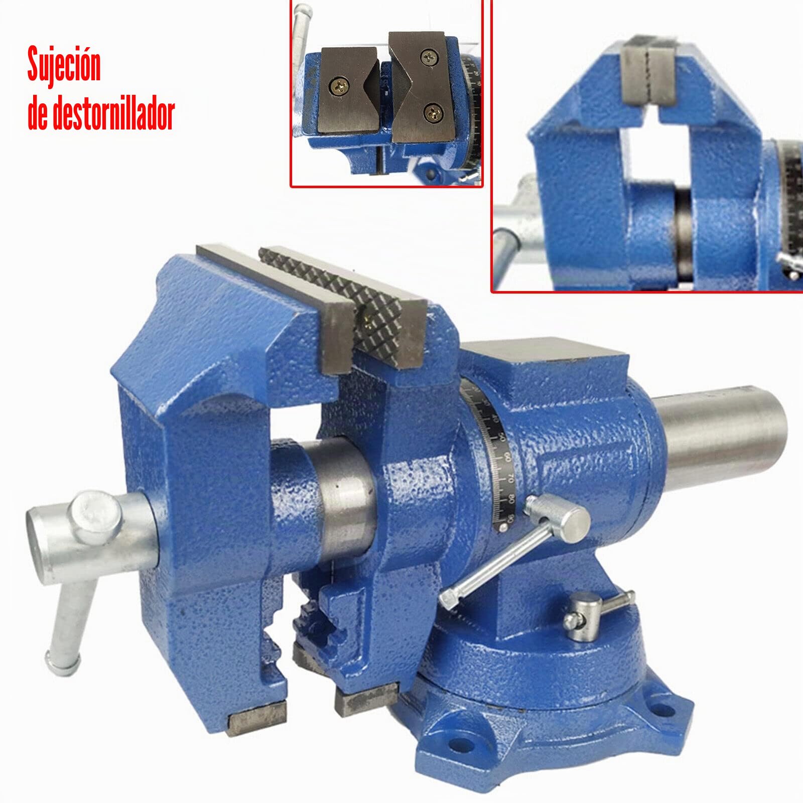Tornillo de banco de 5 pulgadas, profesional, giratorio 360°, industrial, 125 mm, para lijadoras planas, fresadoras, máquinas herramienta EDM y WEDM, azul