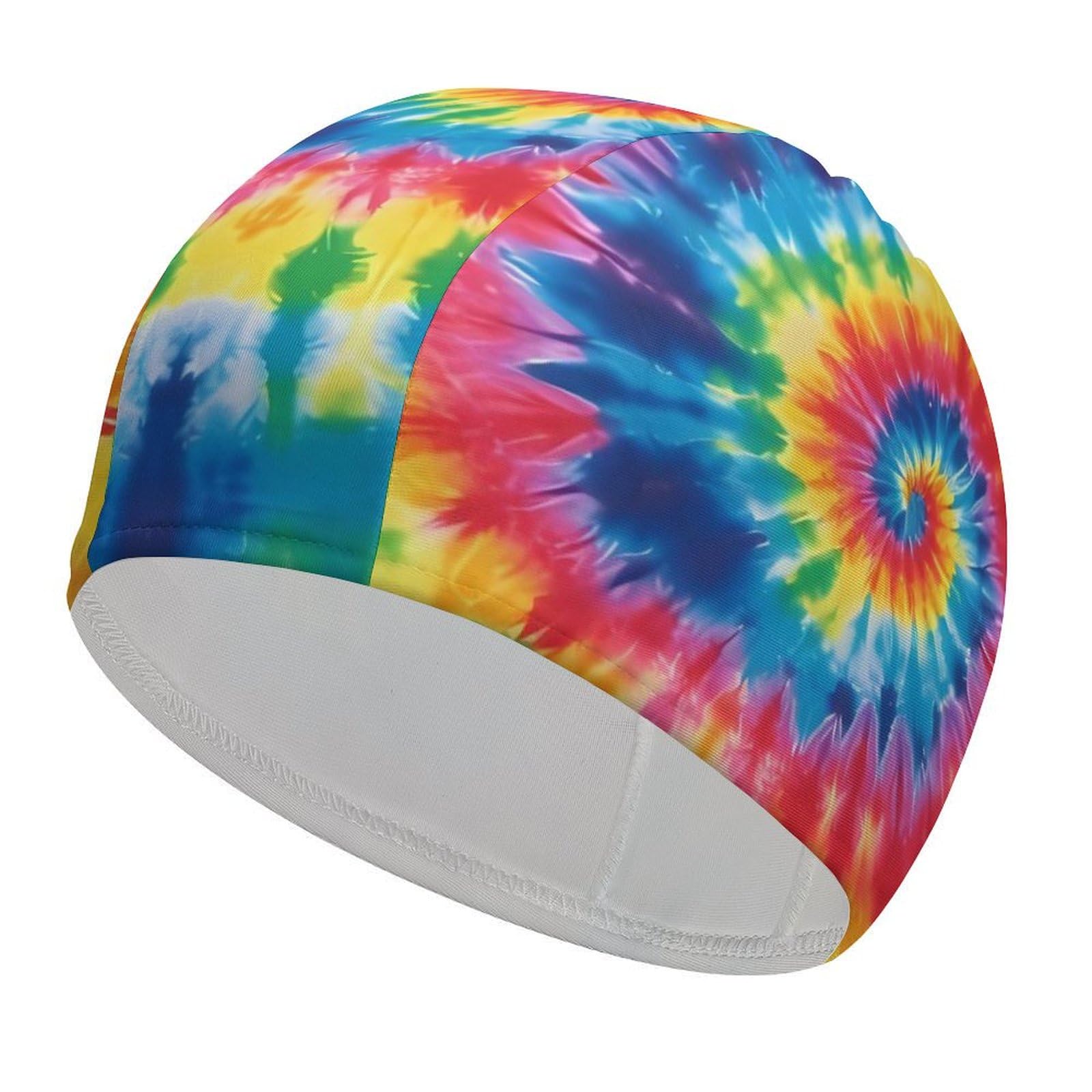 Tie Dye Rainbow Swim Cap for Women Men Waterproof Bathing Caps Keep Hair Dry Elasticity Adult Swimming Caps Comfortable Long Hair Swim Hat Non-Slip Fabric Swimming Cap