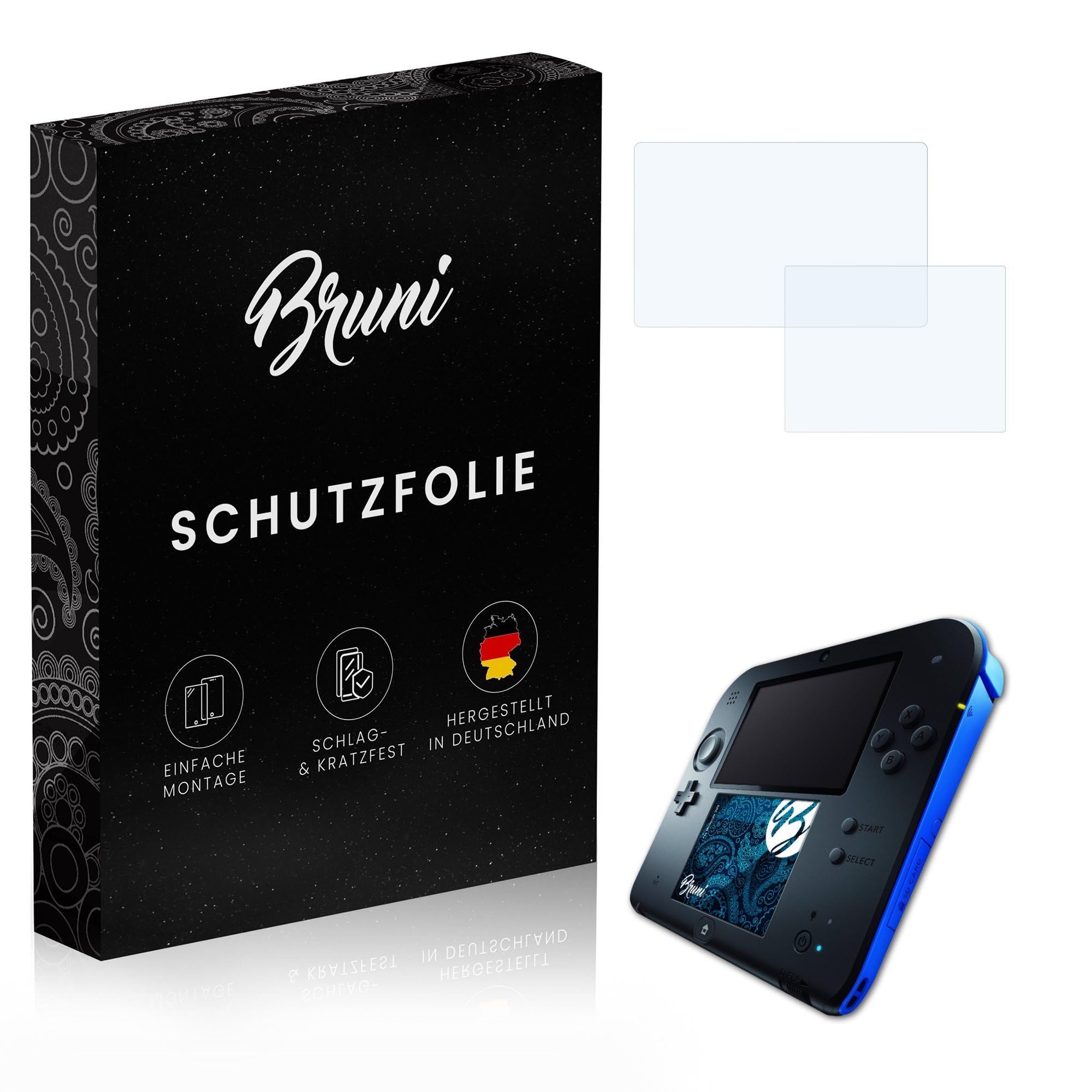 Bruni Screen Protector compatible with Nintendo 2DS Protector Film, crystal clear Protective Film (Set of 2)