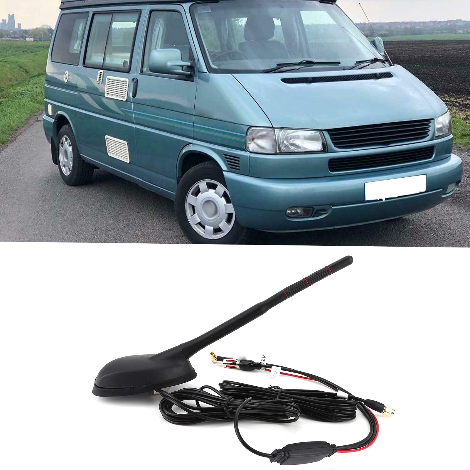 Antenne Dab de Voiture, Antenne Dab+GPS+FM Antenne de Voiture Radio Numérique Antenne de Toit Combinée FM/AM avec Amplificateur de Signal Adaptateur SMB DIN