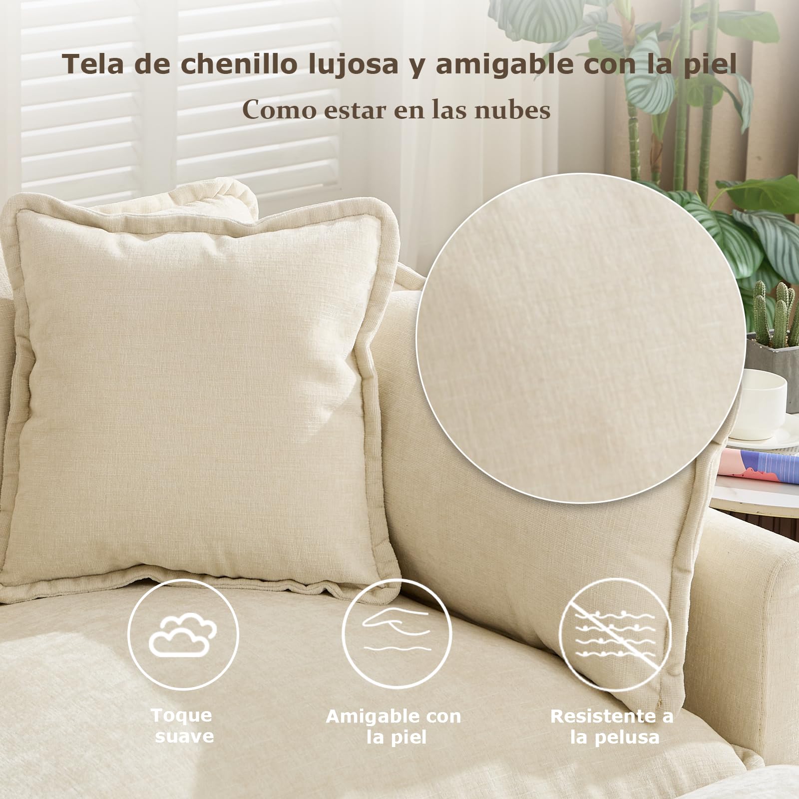 SoarFlash Sofá Moderno con reposabrazos, Tejido Chenilla, Cojines de Doble Relleno, Ideal para salón/Dormitorio/apartamento, sofá de 3 plazas en Forma L, Color Beige