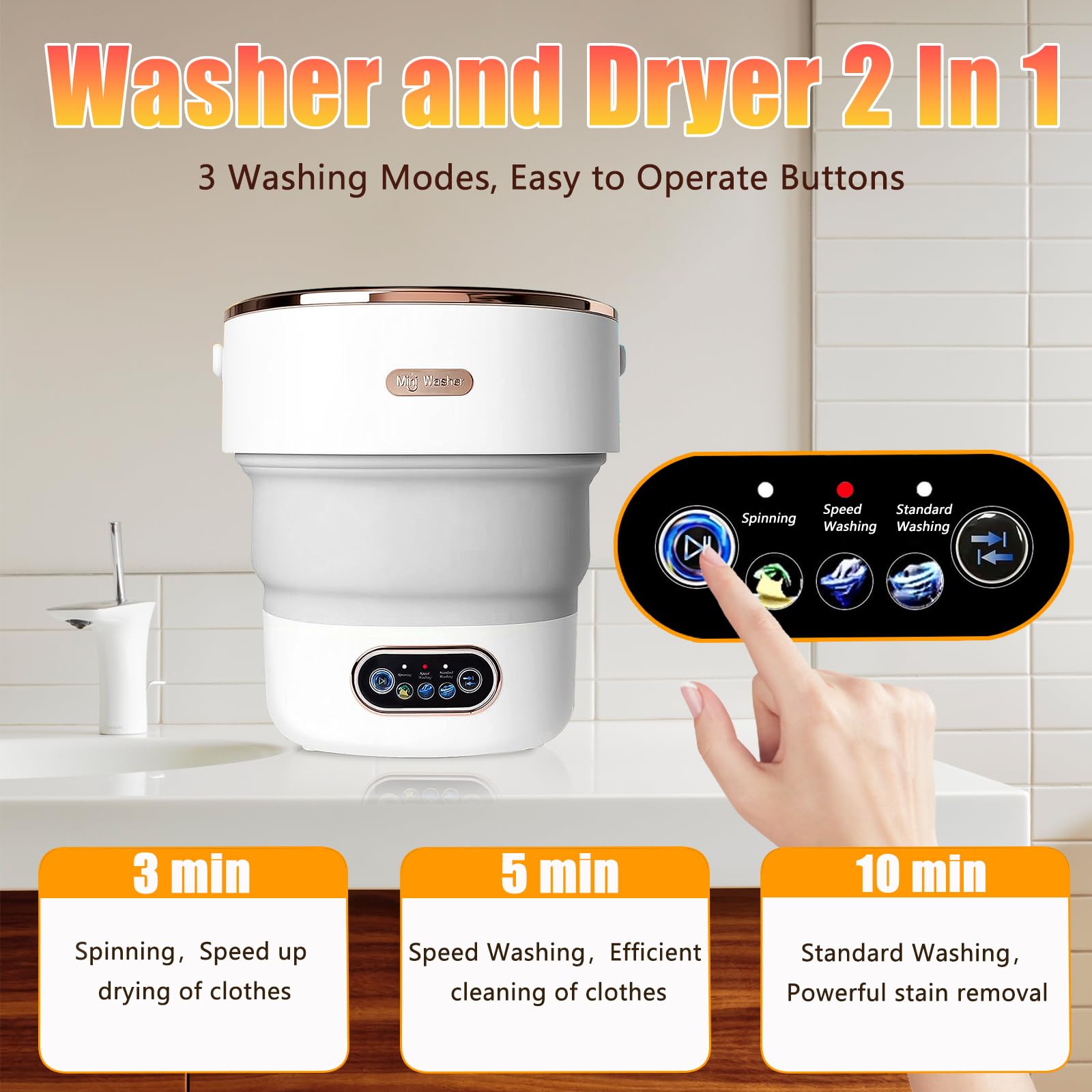 Portable Washing Machine,15L Collapsible Mini Washer with Cleaning Modes  Drain Basket Small Foldable Laundry Machine for Travel Camping Dorms RVs