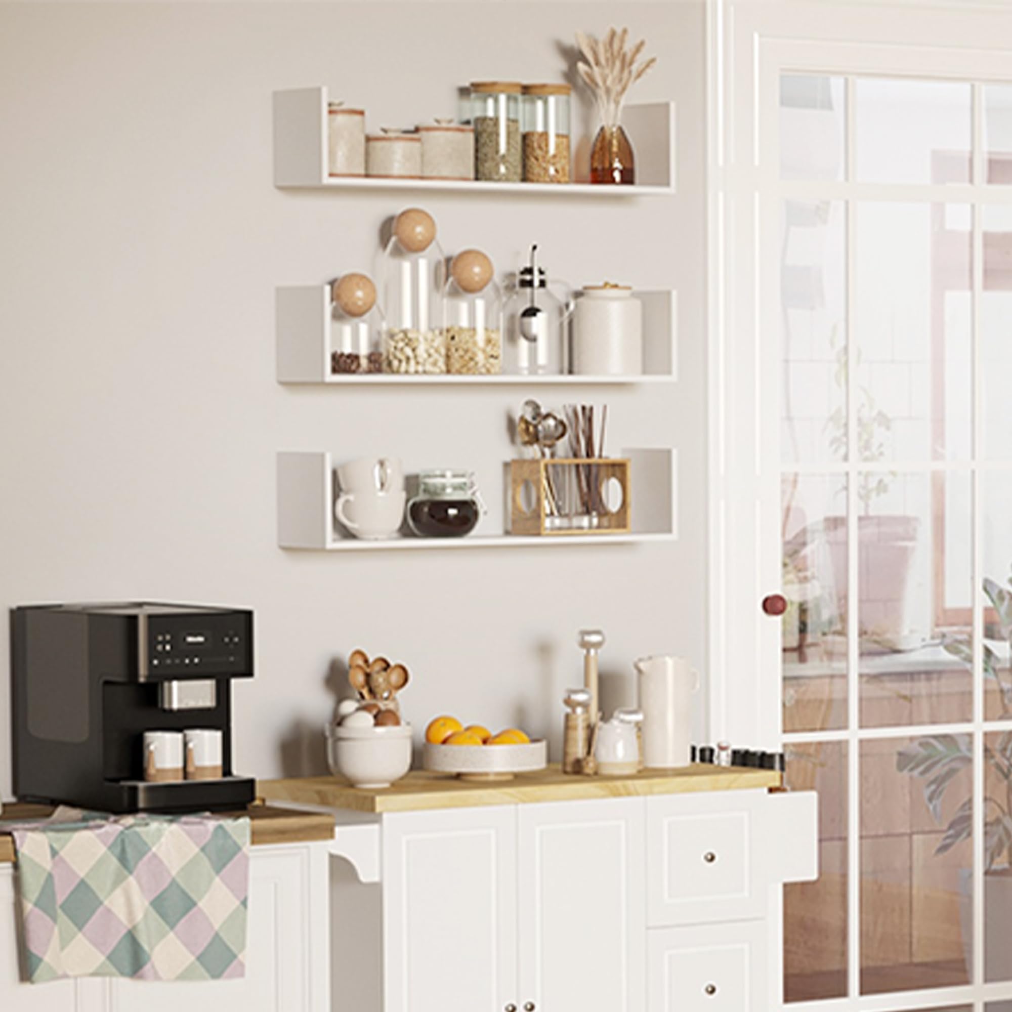 HOMCOM Set 3 Mensole da Parete Portaoggetti in Legno 80x18x18 cm Bianco | Mensole da Muro, per Soggiorno, Cucina e Cameretta