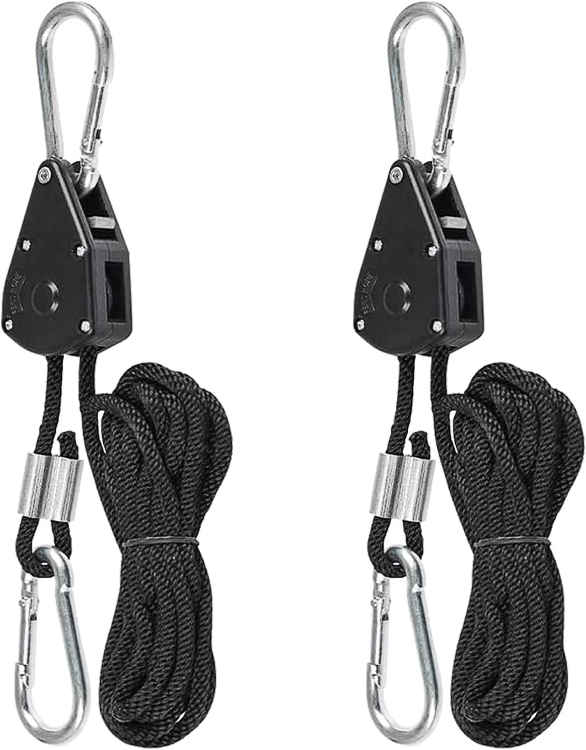 Trinquete de Cuerda con Gancho Suspensión de Trinquete con Mosquetones Trinquete Colgador de Cuerda Perchas de Trinquete para Ajustable Lámpara de Planta Colgar Lluminación y Ventilador 2 Piezas