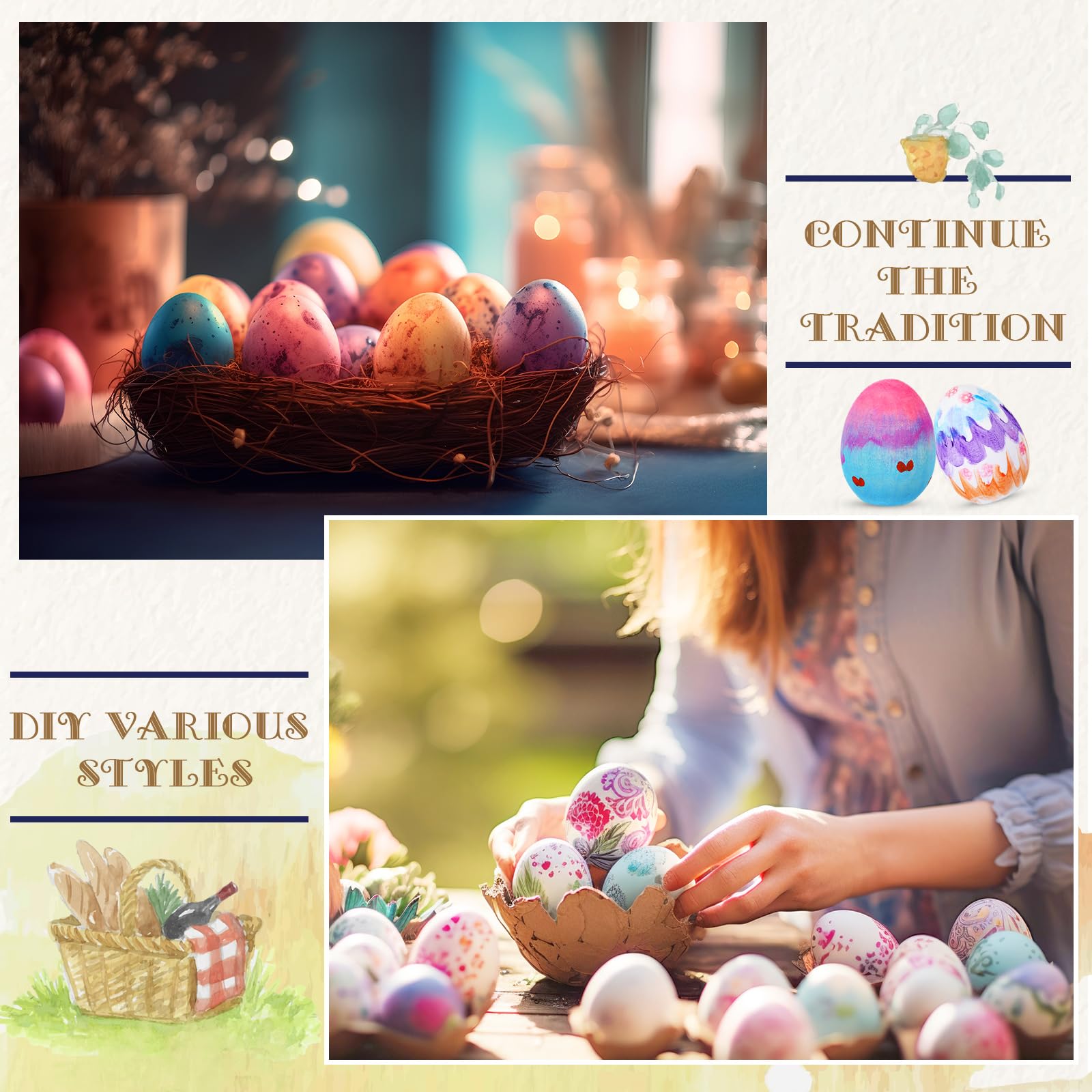 RoundFunny 100 Pcs Easter Smooth Standable Wooden Eggs Unfinished Fake