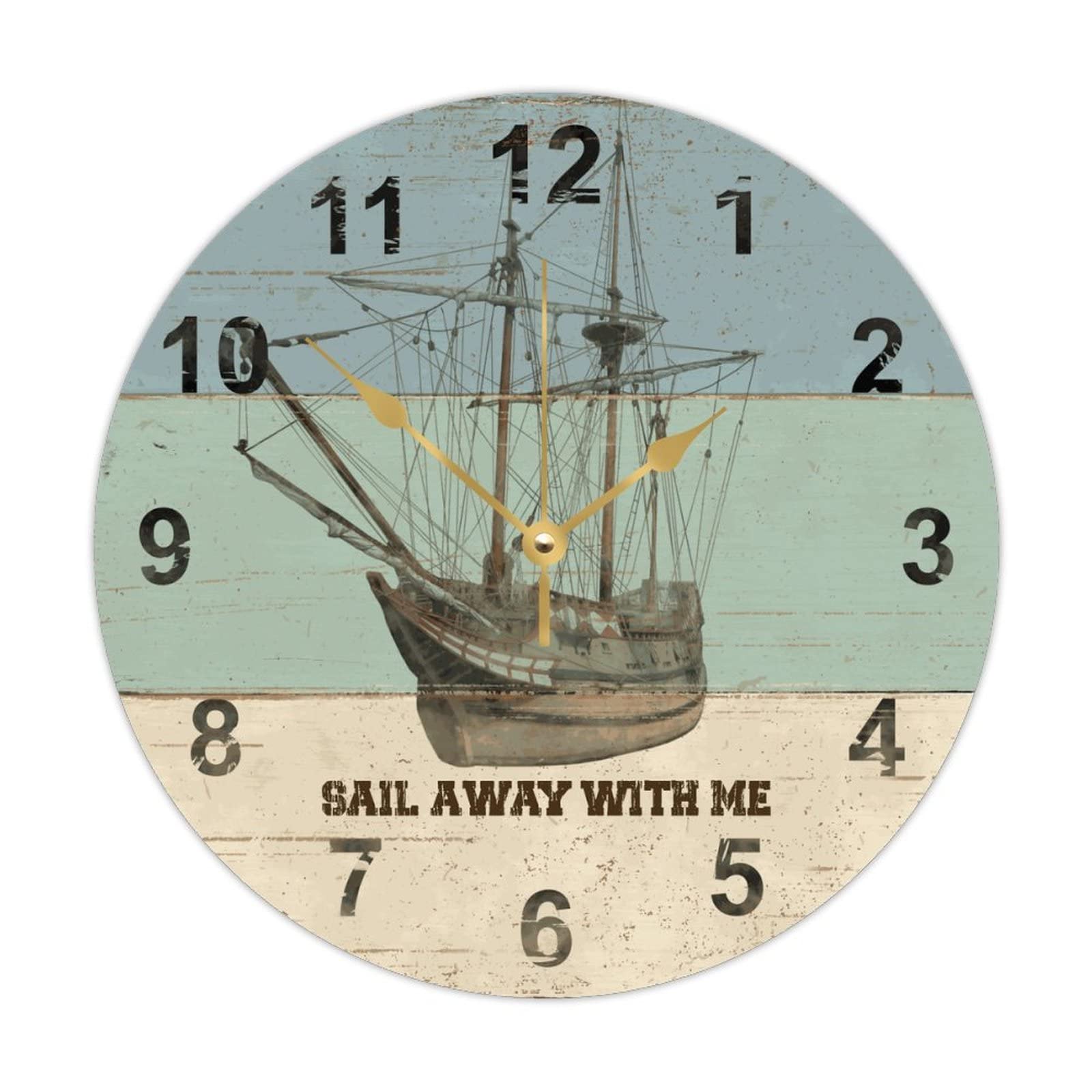 Horloge en bois de cuisine Nautical Sail Away décor maritime pour salon et maison