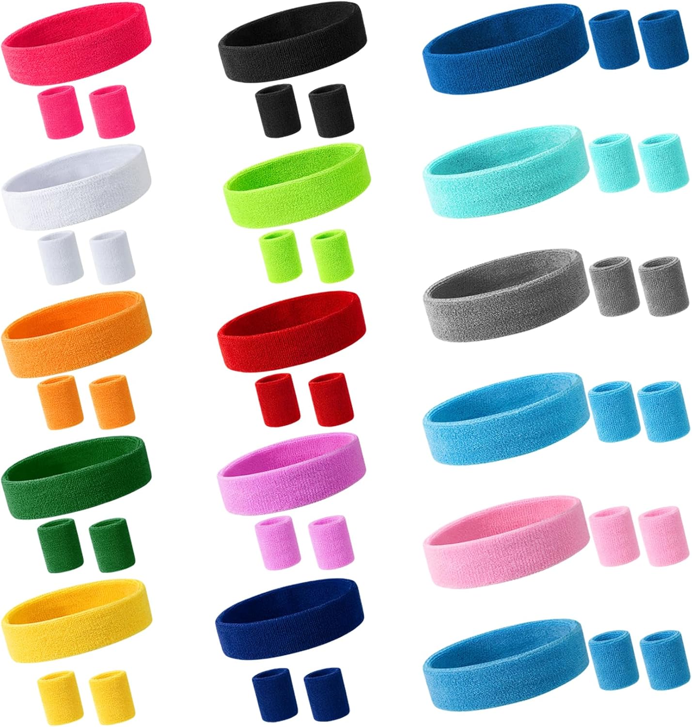 48PCS Neon Sweatbands, Colorful Sport Headband Wristband Set for Kids, Breathable Terry Cloth Athletic Sweat Bands for Basketball Tennis Running Football, Multicolor