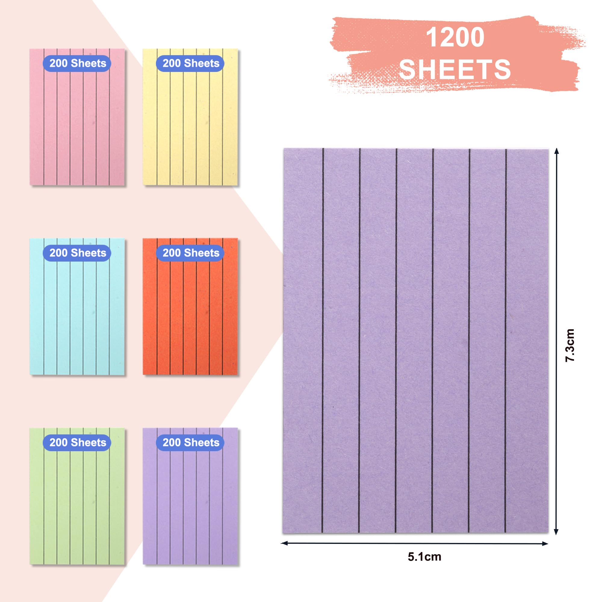 Flashcards A8 A Righe Colorate, Cartoncini per Vocabolario e Studio, 1200 PCS