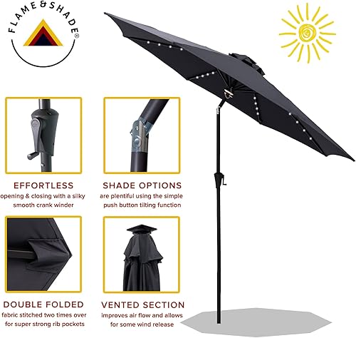Miniatura 2 de FLAME&SHADE Sombrilla de mesa de patio con energía solar de 11 pies con luces LED e inclinación, color antracita