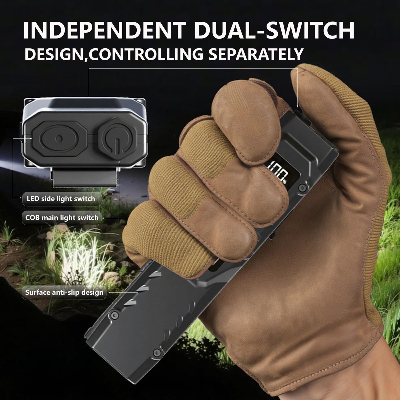 EDC torcia elettrica piatta 1500 lumen ricaricabile piccola torcia a LED con due interruttori e display digitale, in acciaio inox, 8 modalità, torcia elettrica per casa, campeggio ed emergenze 2pc