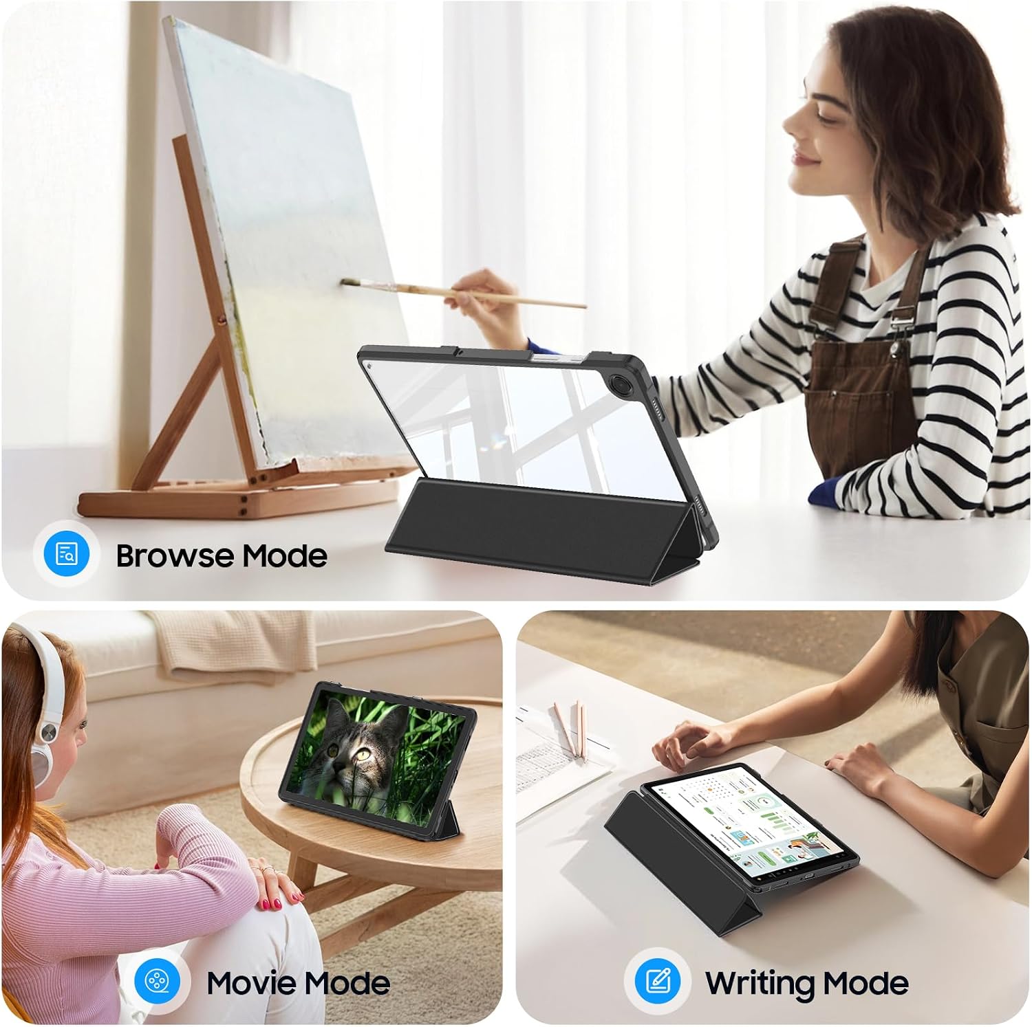 Fintie Clear Case for Samsung Galaxy Tab A11+/A9+ 11'', Black image 4