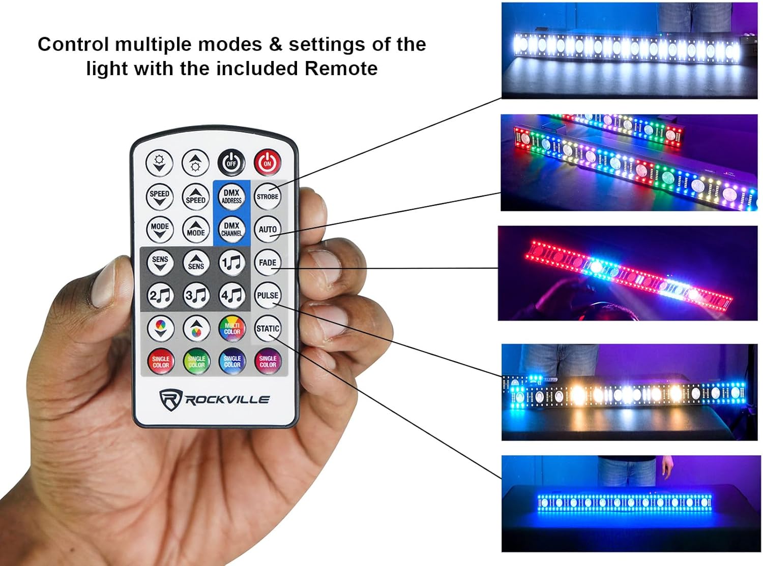 Rockville Pixel Hybrid Bar 90W Light Strip Wash/Strobe/Blinder, Battery-Powered, Wireless DMX, RGB Effects, Perfect for DJs and Stage Performers