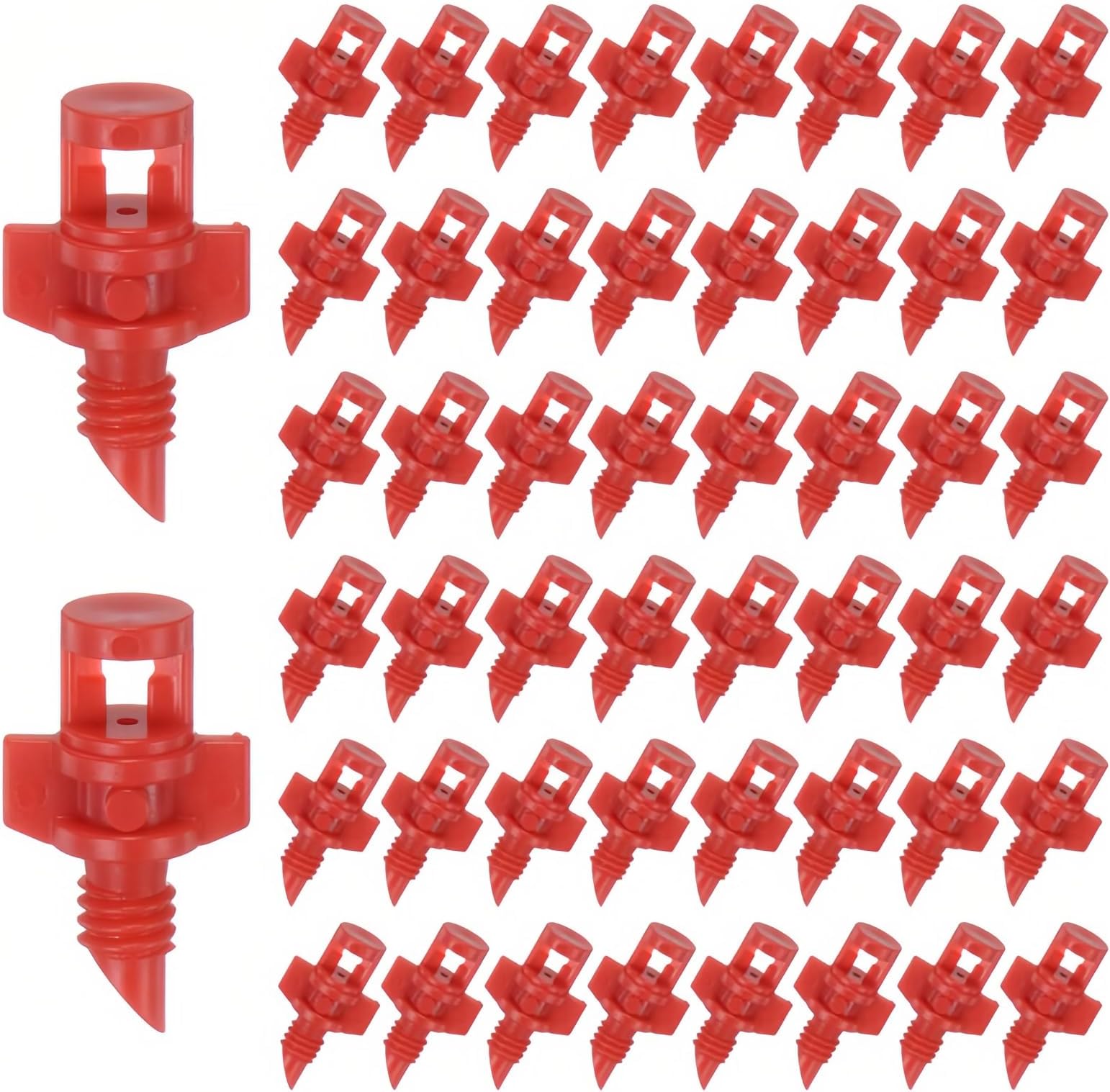 100 Pack Pressure-Activated Pump Spray Heads - 360° Red Micro Misters for Pump Irrigation Systems