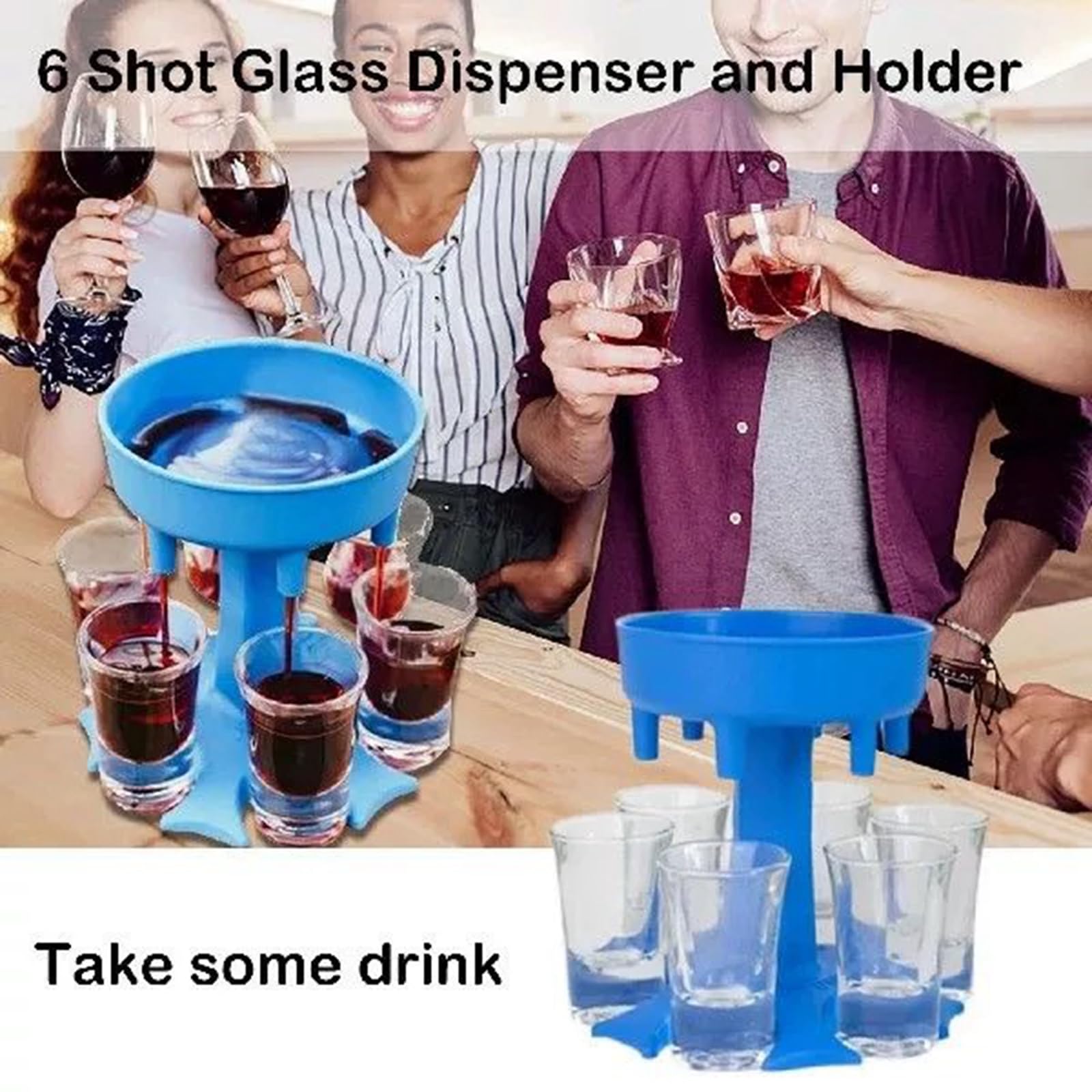 Alihoo 6 borrelglazendispensers en houders, Shot Dispenser Six Ways, Bar Shot Dispenser, cocktaildispenser, dispenser met slogan, drinkspelletjes wijndispenser inclusief 6 siliconen doppen (transparant