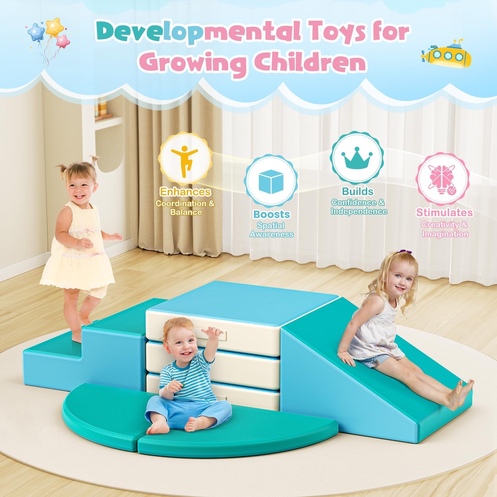 5P-Soft Climbing Blocks, Baby Soft Play Climbing Blocks, High-density Pearl Cotton, PU Cover Scratch-Resistant Clean Easily - Image 2