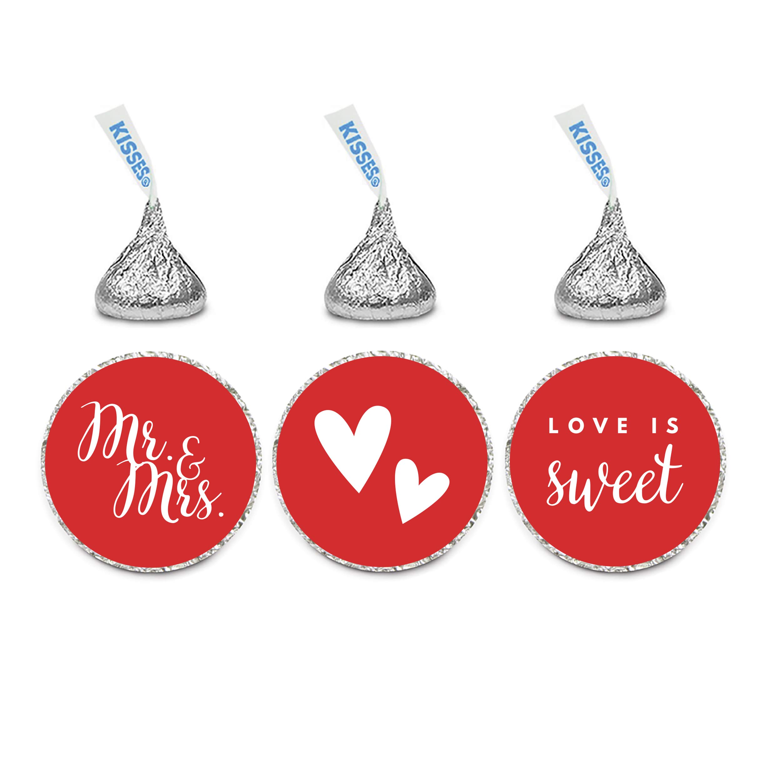 Andaz Press Chocolate Drop Labels Trio, Fits Kisses, Wedding Mr. & Mrs, Red, 216-Pack, for Bridal Shower, Engagement Party Favors, Gifts, Stationery, Envelopes, Decor, Decorations