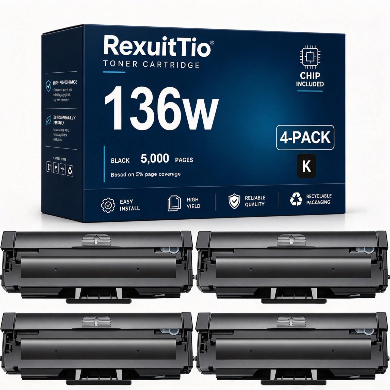 Remplacement de Cartouche de Toner Compatible à Haut rendement 136w pour W1110A avec la dernière Puce, Convient à l'imprimante Laser HP-MFP 136w 136a 136nw 138pn 138pn, Noir