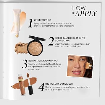 LAURA GELLER Line Smoother Full Face Kit | Fine Line Smoothing Primer, Baked Balance-n-Brighten Foundation, Ideal Fix Concealer & Retractable Kabuki Brush for Mature Skin - Light