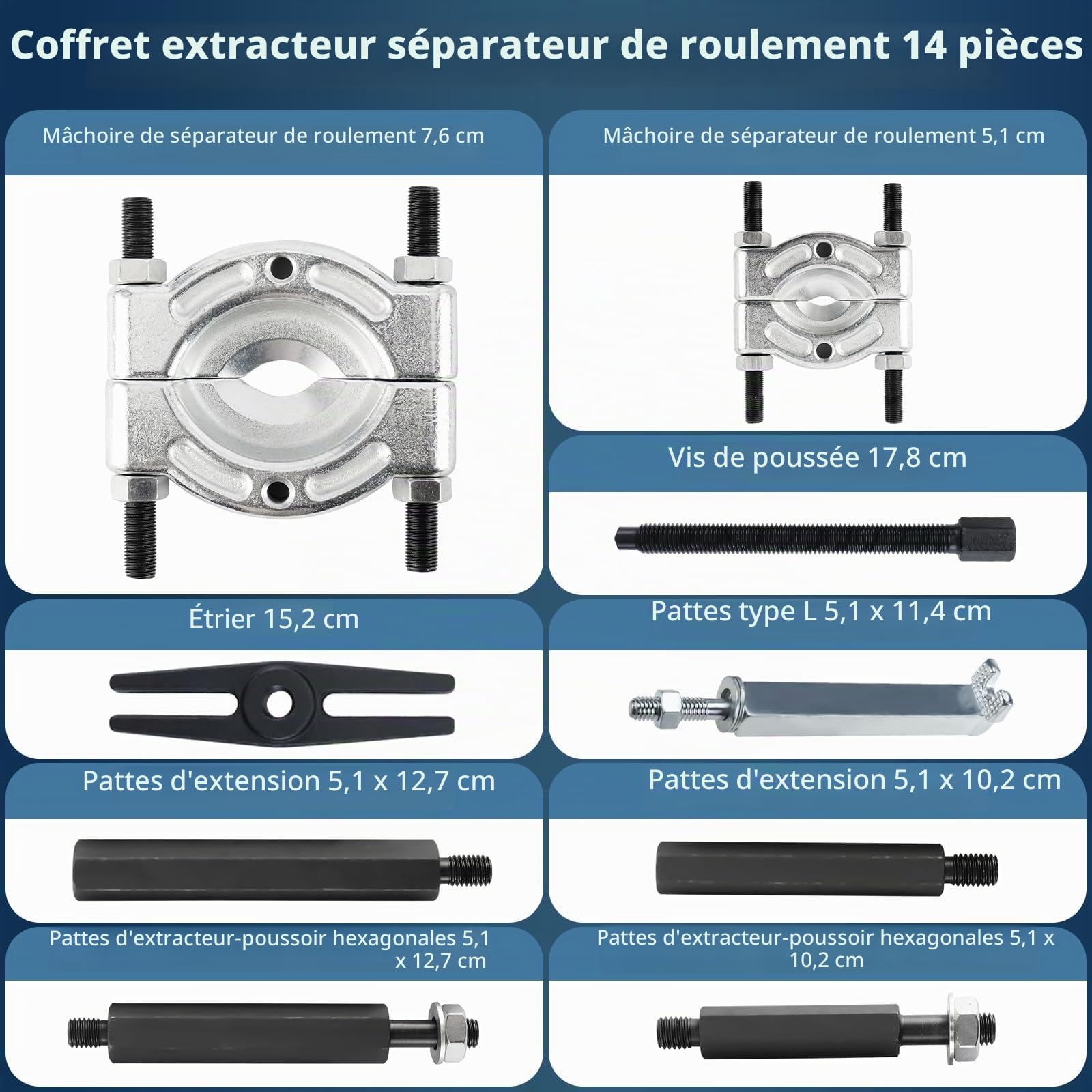 FreeTec 14 pièces Séparateur de roulement et Montage 2pouce et 3pouce l'extracteur d'engrenages