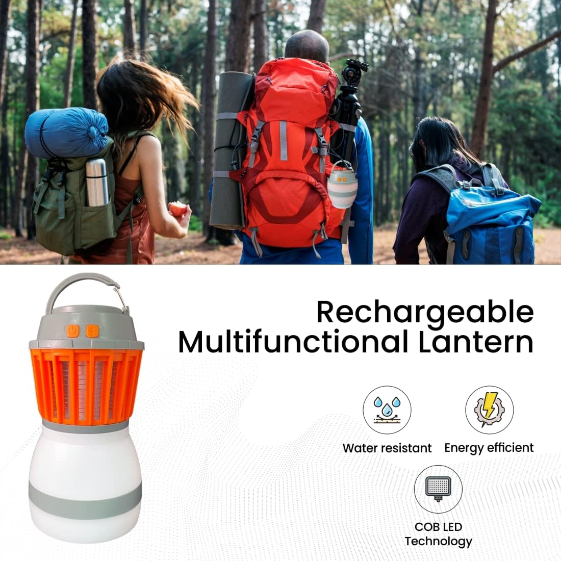 (GG-ZAPPY) Zappy Rechargeable Lantern with Built in Bug Zapper, USB Rechargeable Lantern, 330 Lumens, Orange