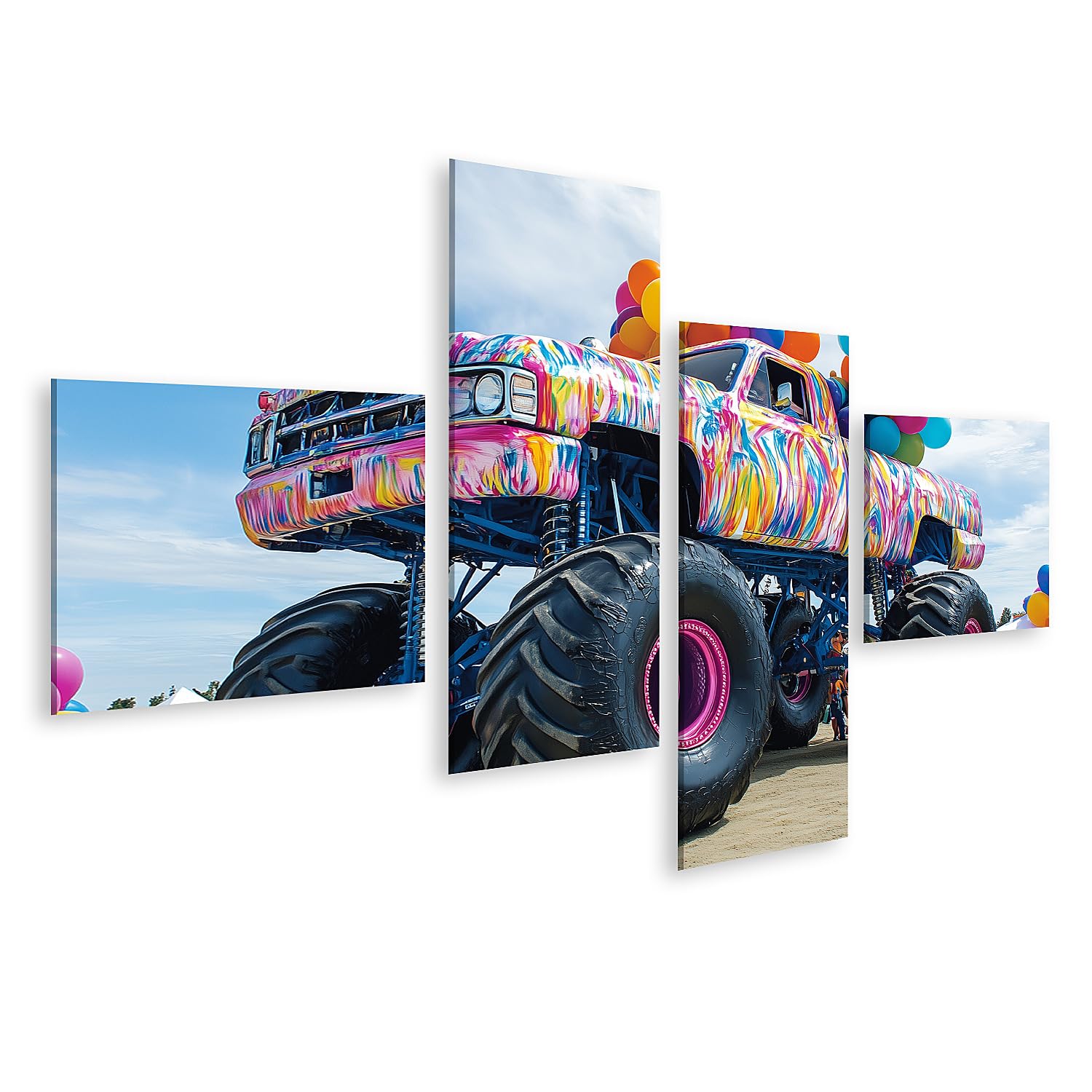 islandburner Quadro su tela colorato Mostro truck Festival con palloncini e quantità immagini murali poster