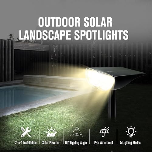 Miniatura 6 de TENFISH Focos solares para exteriores, 5 modos de iluminación IP65, impermeable, de un solo cristal, iluminación exterior ajustable de 6500 K,