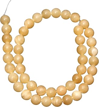 Loose Smooth Round Beads, Yellow Calcite 8 mm Beads, 50 Pcs Loose DIY Bead Strand by Gems Valley AMB-5163