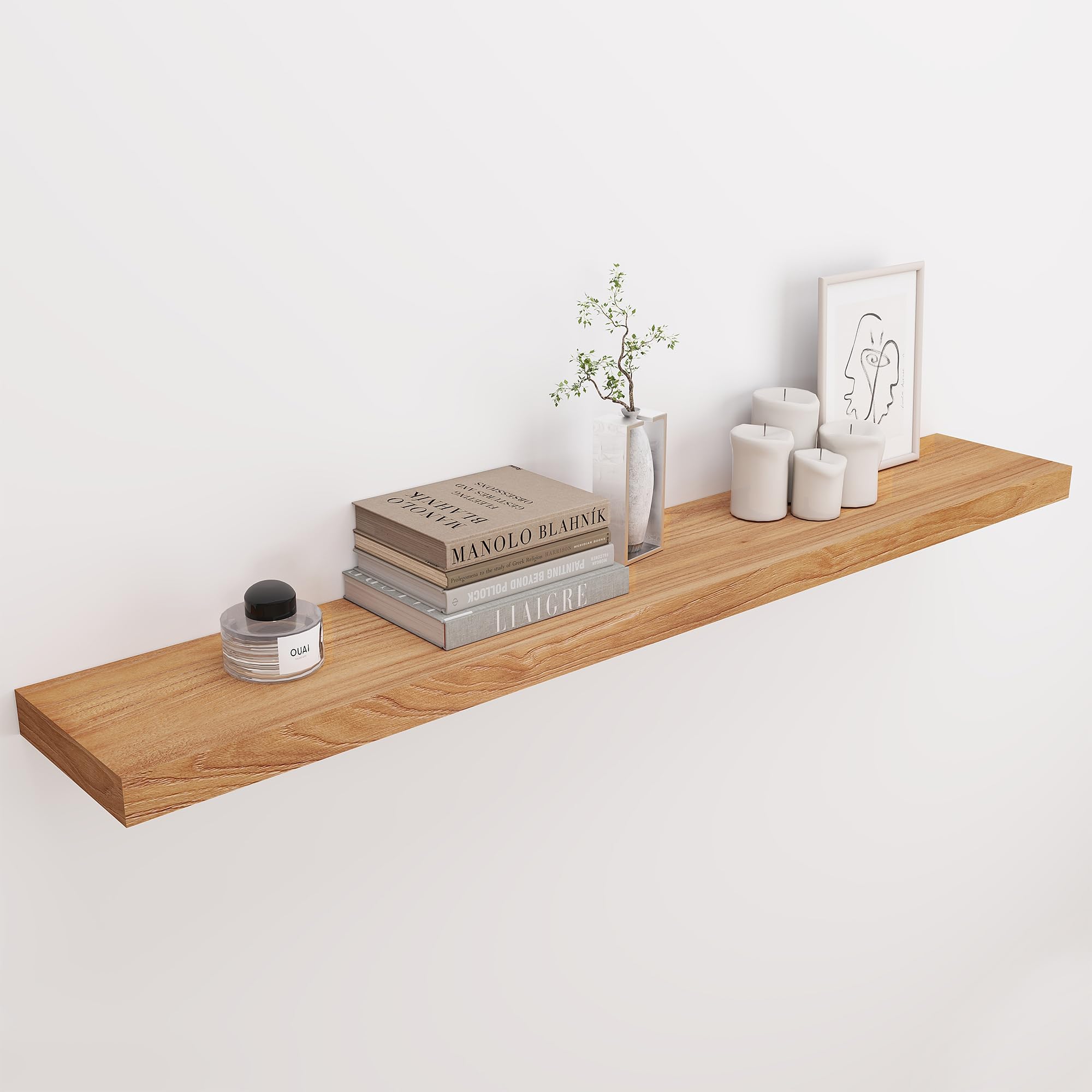 Fun Memories 48 Inch Fireplace Mantel Shelf, Wood Floating Shelves Wall Mounted, Wall Shelves with Invisible Bracket for Living Room Bathroom Bedroom Kitchen, Set of 1 (Natural, 48"x 8")