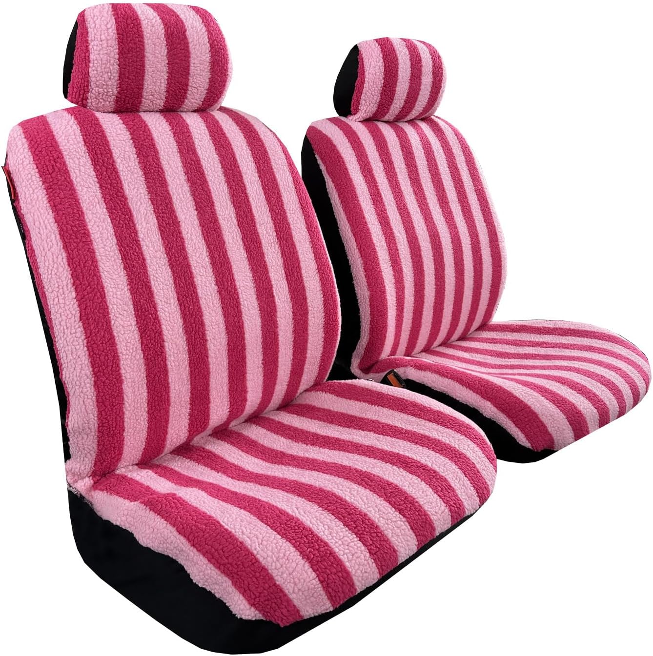 Faux Sheepskin Seat Covers for Cars Trucks SUV Auto Front Seats, Soft Plush Synthetic Wool Fur Fluffy Universal Fit (Pink Stripe)