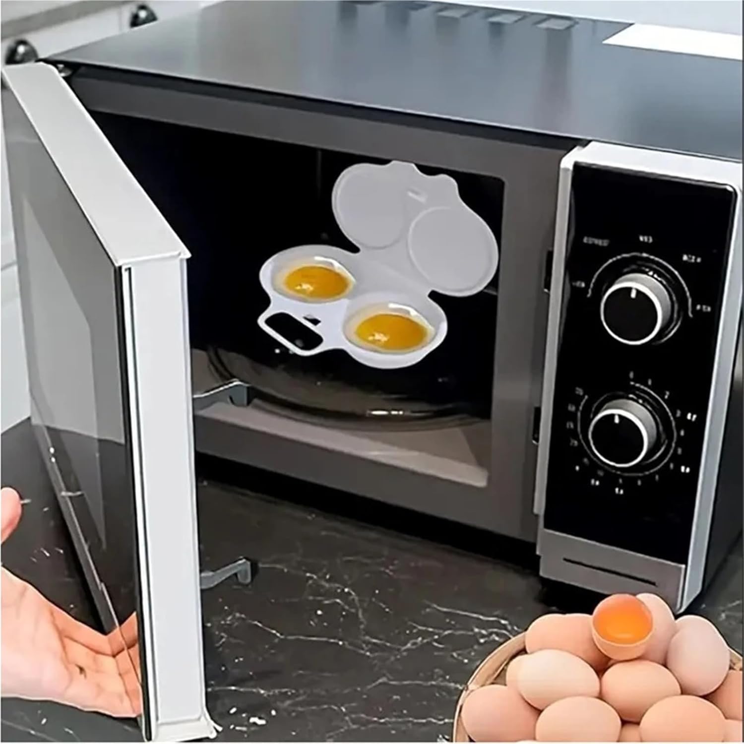 Reusable Microwave Eggs Steamer 2 Cavity Nonstick Poached Egg Maker with Lid Mold Kitchen Gadgets