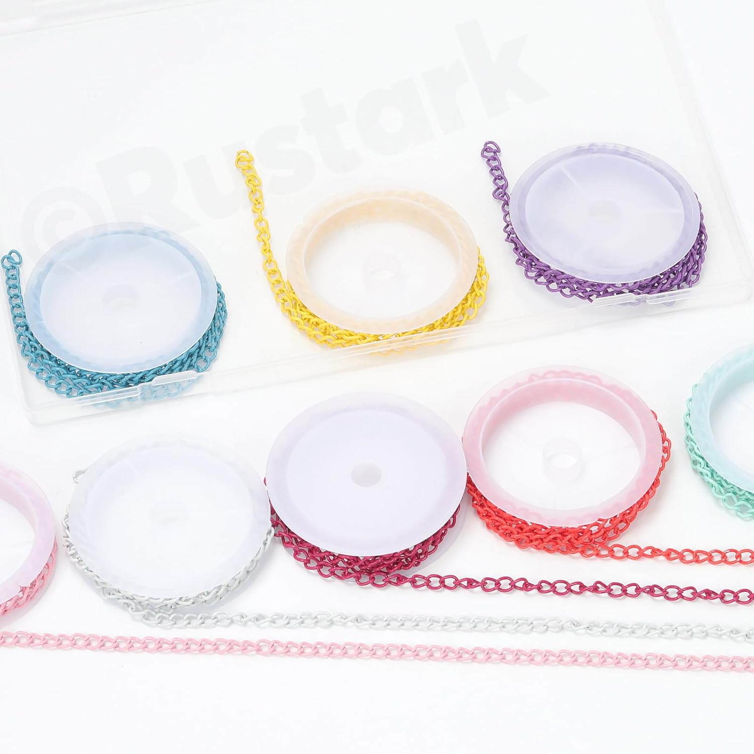 8Pcs 8 Colors 1M/39.37Inch Colorful Jewelry Making Chains Assortment Kit Necklace Chains Metal Twist Chain Link for DIY Craft Bracelet