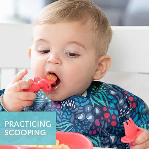 Vista 37 de Bumkins Juego de utensilios para bebé, cucharas de silicona para sumergir, autoalimentación, destete LED para bebés, aprendizaje de entrenador, A1