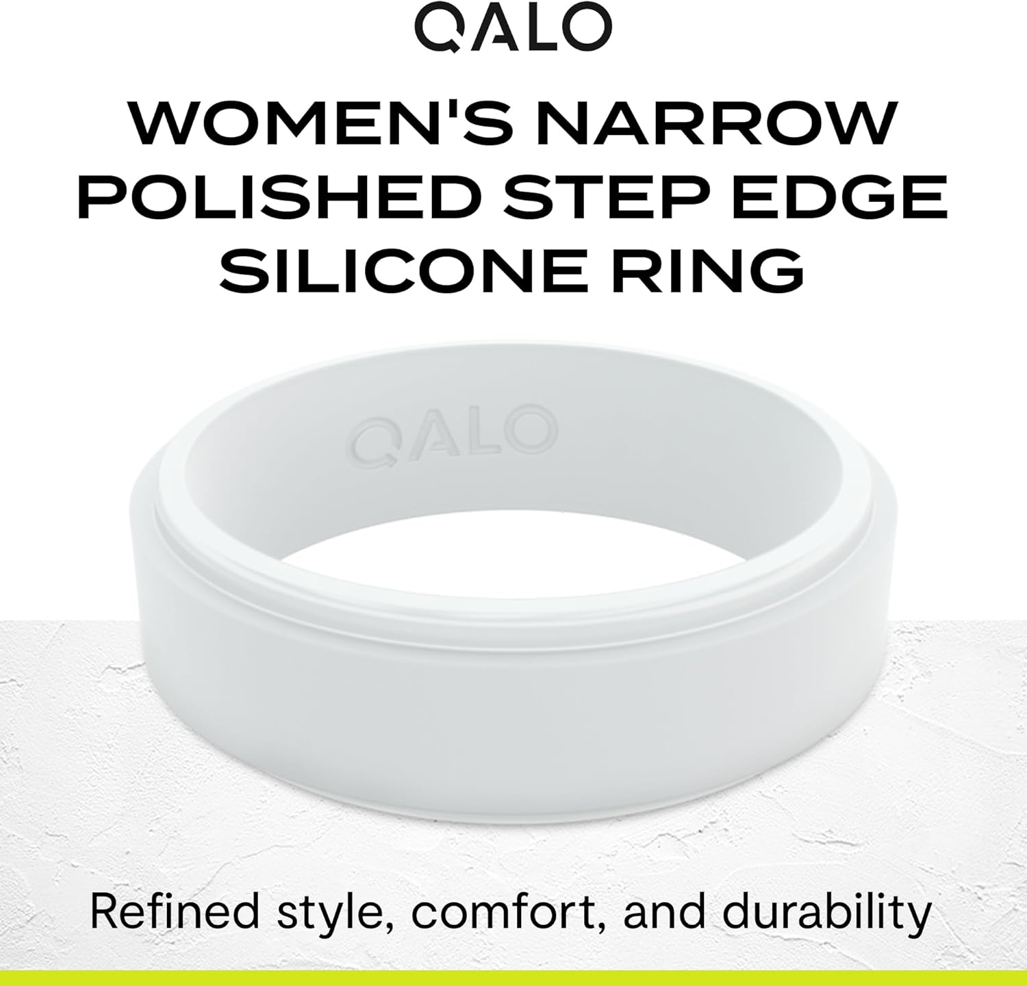 QALO Silicone Ring for Men & Women, White (Size 5) - Narrow Polished Step Edge - Male & Female Wedding Bands - Unisex Silicone Rings - Rubber Engagement Rings for Him & Her - 6.5mm x 2mm
