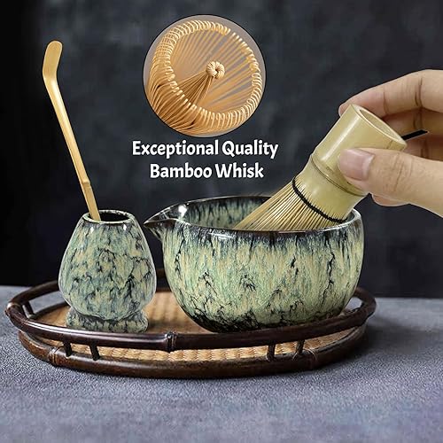 Miniatura 4 de Juego de 6 batidores de matcha, juego de 6 piezas  Chasen japonés tradicional, soporte para batidor de bambú, cuenco de cerámica con boquilla, tamiz