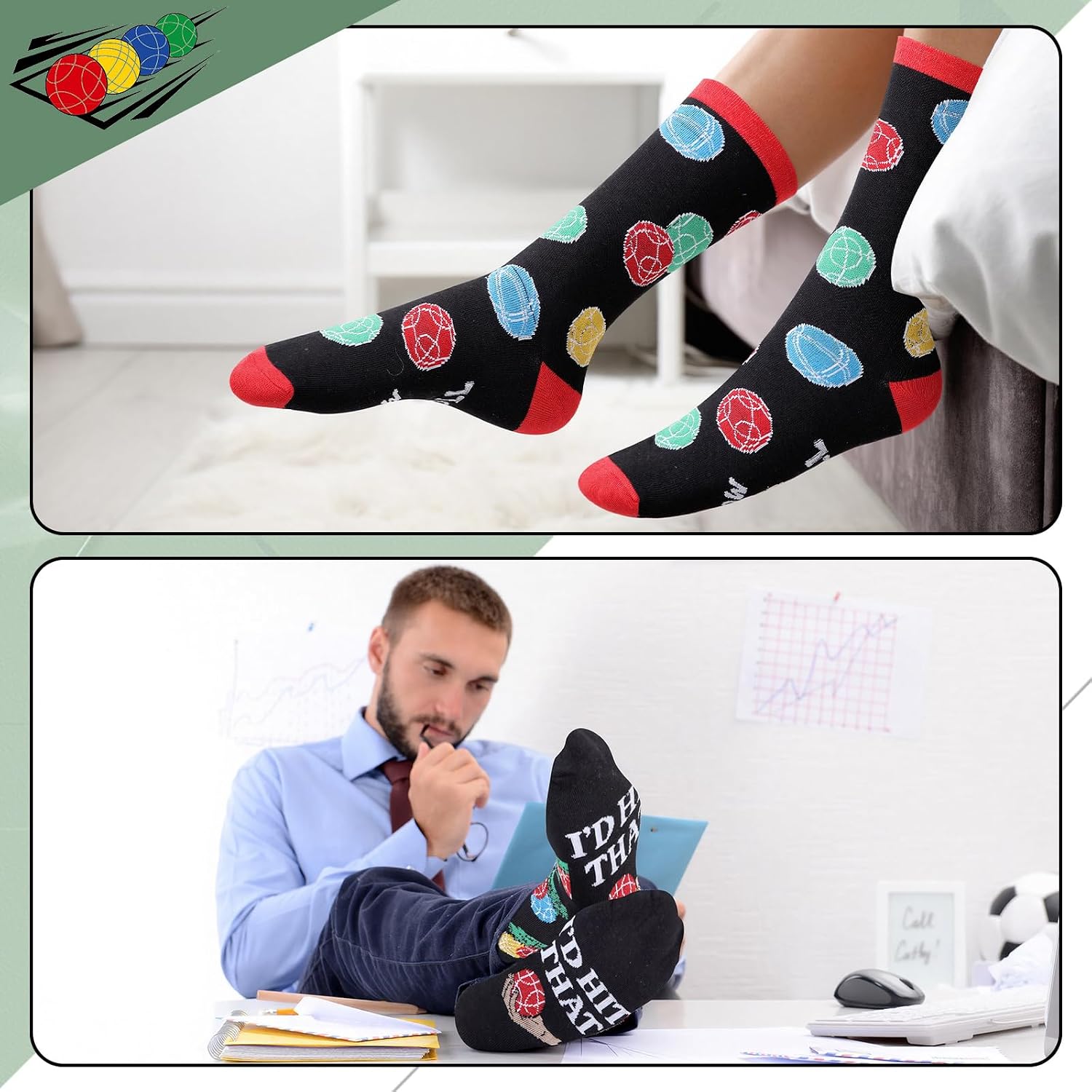 Unittype It's Bocce O'clock Funny Bocce Ball Sock Half Calf Novelty Socks with Colorful Crazy Designs Gifts for Men Women