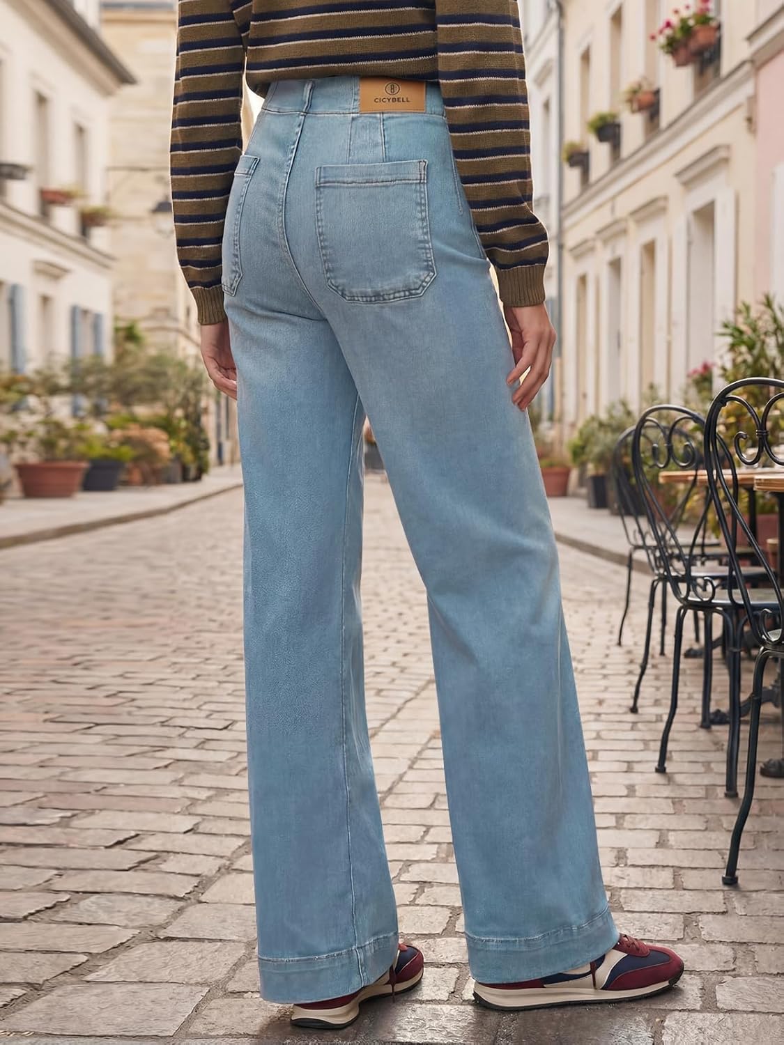 Cicy Bell Jeans for Women Straight Leg High Waisted Baggy Wide Leg Trendy Vintage Denim Pants with Patch Pockets - Image 4