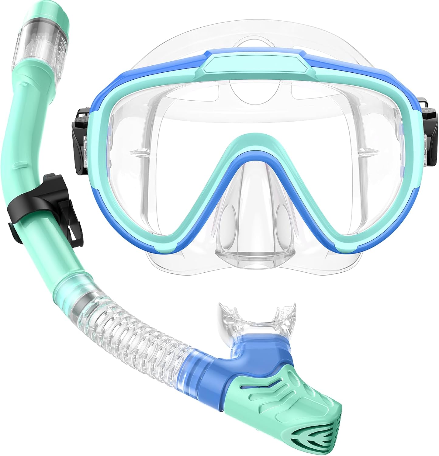 Seovediary Kids Snorkel Set, Anti-Fog Panoramic Tempered Glass Kids Snorkel mask, Anti-Leak Scuba Diving Mask with Mesh Bag, Dry Top Snorkeling Gear for Kids and Youth Age 4-16