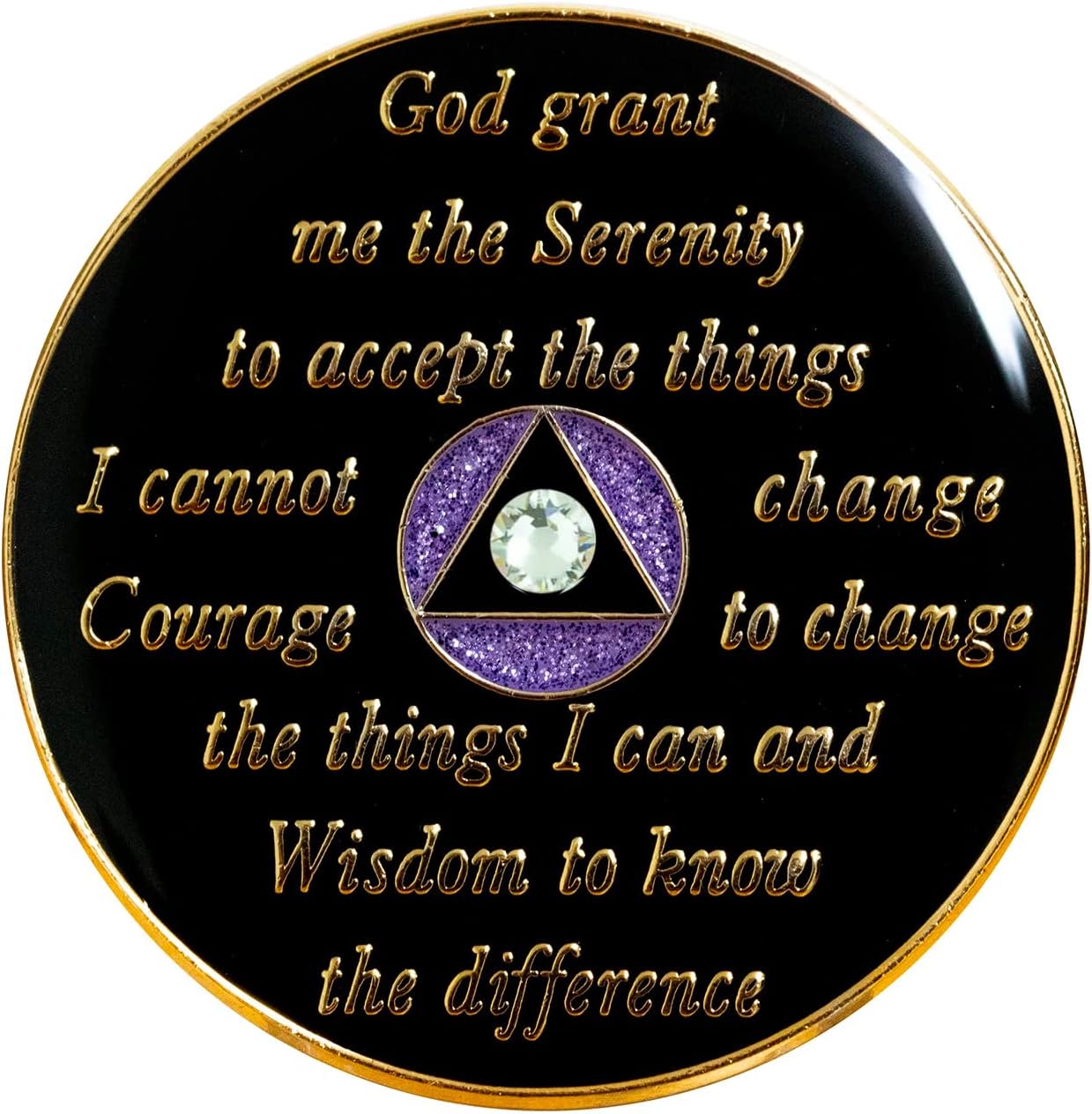 AA Chip | Sobriety Coin | Recovery Gift | Glitter Purple AA Medallion With Diamond Bling