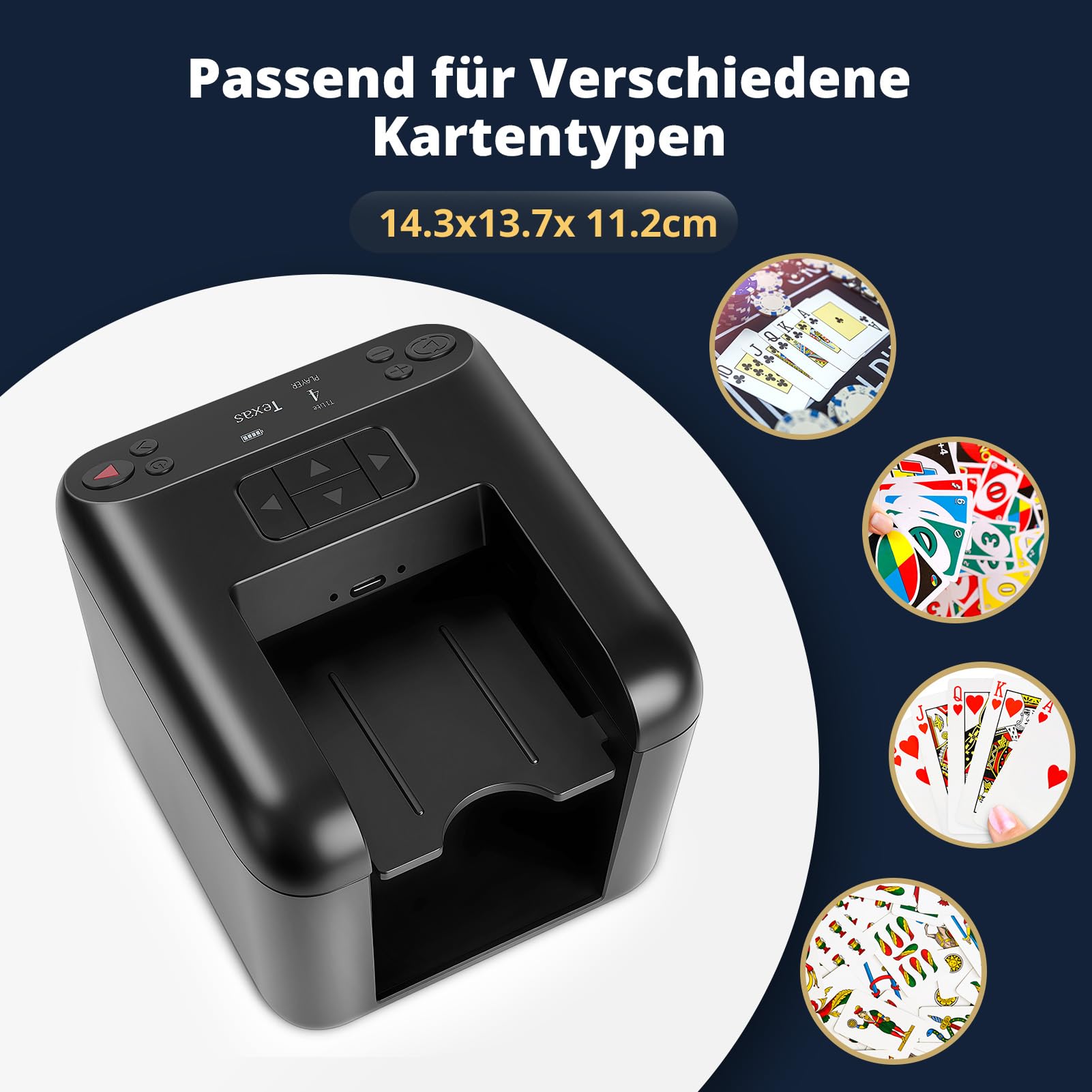Automatischer Elektrischer Kartensendemaschine Wiederaufladbar für 1/2/3 Decks, 1–12 Spieler, 4 Rufknöpfe, 360°& 180°Drehung, kompatibel mit Texas Hold'em Poker, UNO, Bridge, Blackjack und mehr