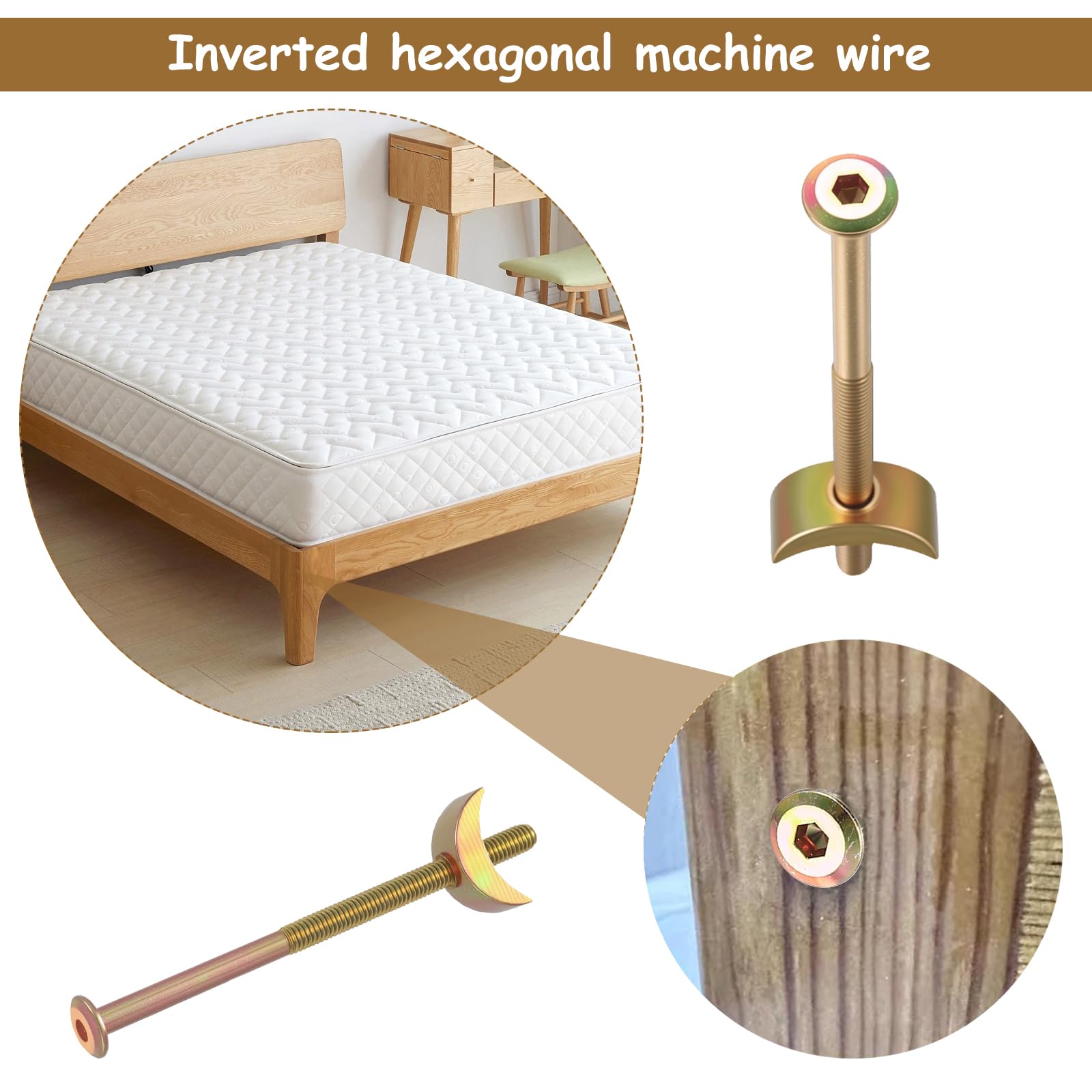 11 Pcs M6 Furniture Boltss, Bunk Bed Bolts Connectors, Furniture Connecting Bolts with Half Moon Luna Washers - Image 3