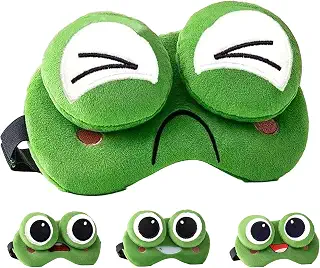 wulsalio 睡眠用 可愛いファッション カエルの個性的なアイマスク眼罩 光の遮断 快眠グッズ 目隠し 夏/冬用 肌にやさしい 遮光 通気性 旅行/パーティー/出張/昼寝に 男女兼用 (グリーン0F)
