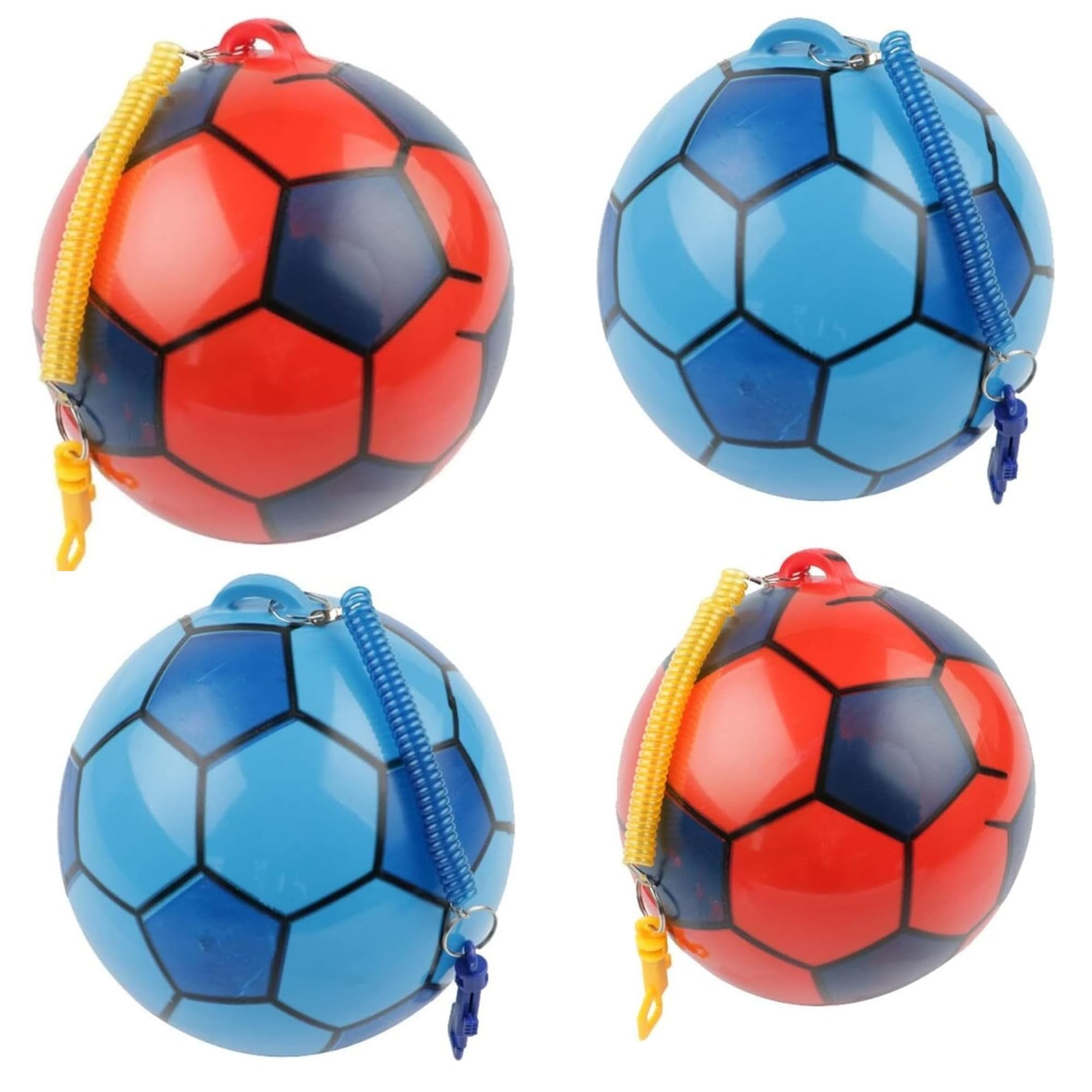 MIXEL Inflatable Football with Spring String, Lightweight and Portable, Long-Lasting Fun, Ideal for Enhancing Coordination, Reflexes, Physical Activity, Random Colour, (4 Pcs)