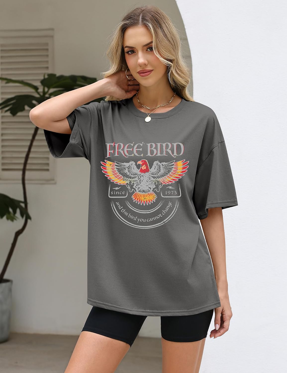 LOMON Oversized Graphic T Shirts for Women Short Sleeve Crewneck Summer Tops Loose Casual Basic Tees
