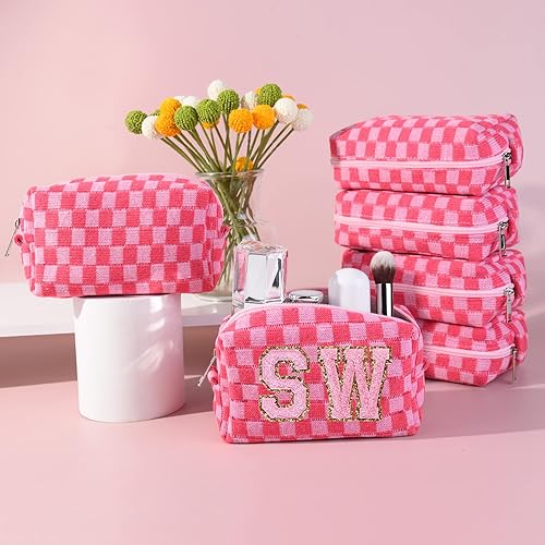 Miniatura 6 de Bolsa de maquillaje a cuadros a granel, bolsa de maquillaje rosa, bolsa de maquillaje personalizada, bolsa de aseo de viaje, organizador lindo de