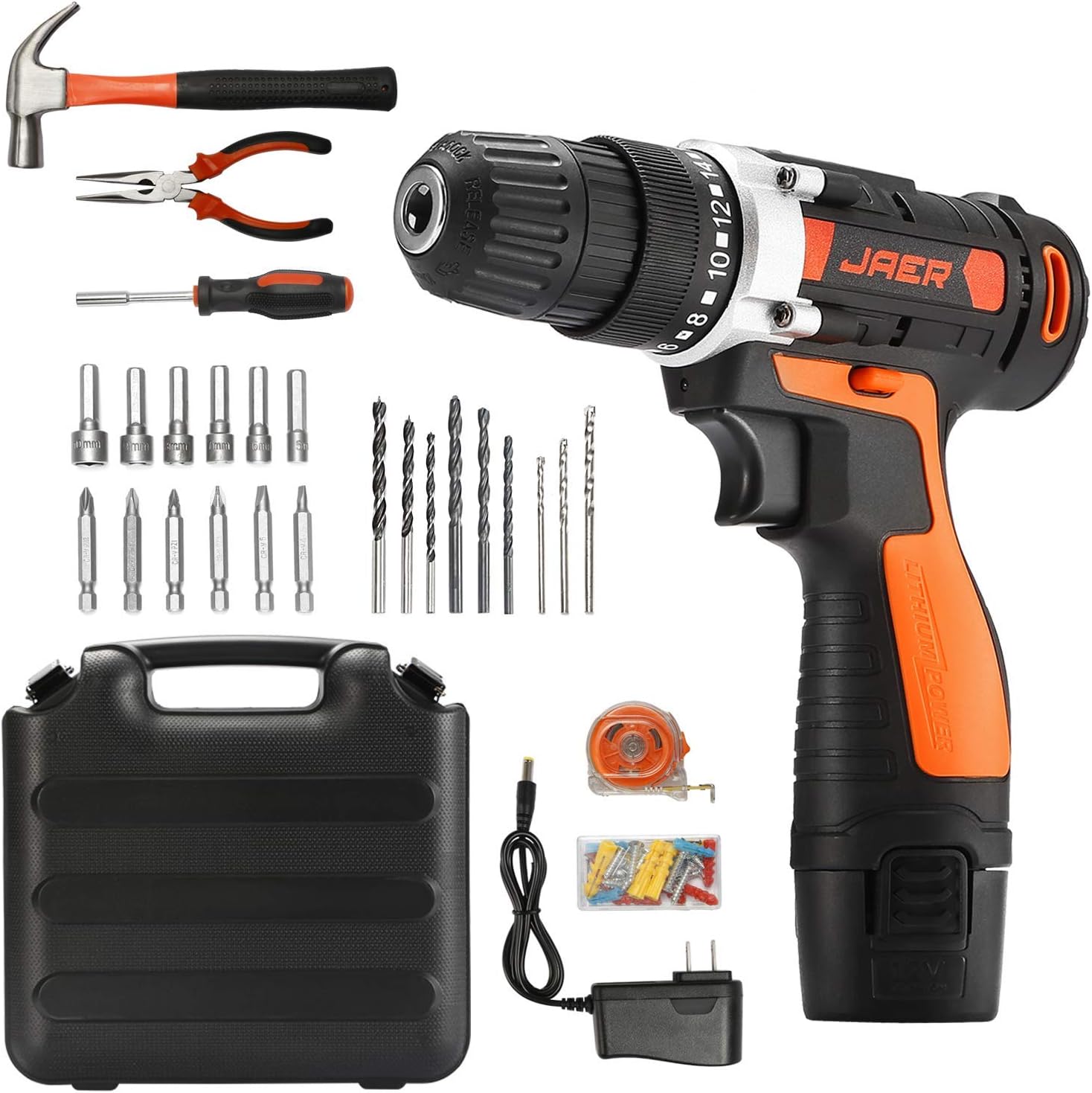 Cordless Power Drill and Home Tool Kit, Set with 3/8 Inches Keyless Chuck 28 Pcs Screwdriver Bits