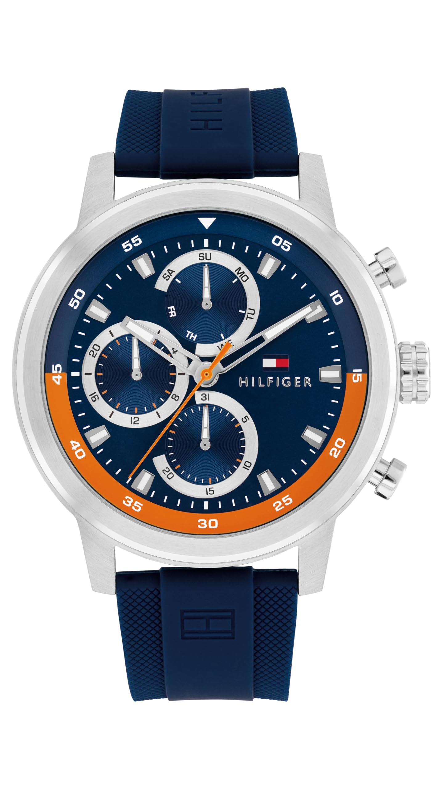 Men's Sporty Watch – Quartz Multifunction, Stainless Steel Case, Sunray Dial with Stick Indexes and CD-Textured Sub-Eyes, and Oversized Crown – Gift for Him