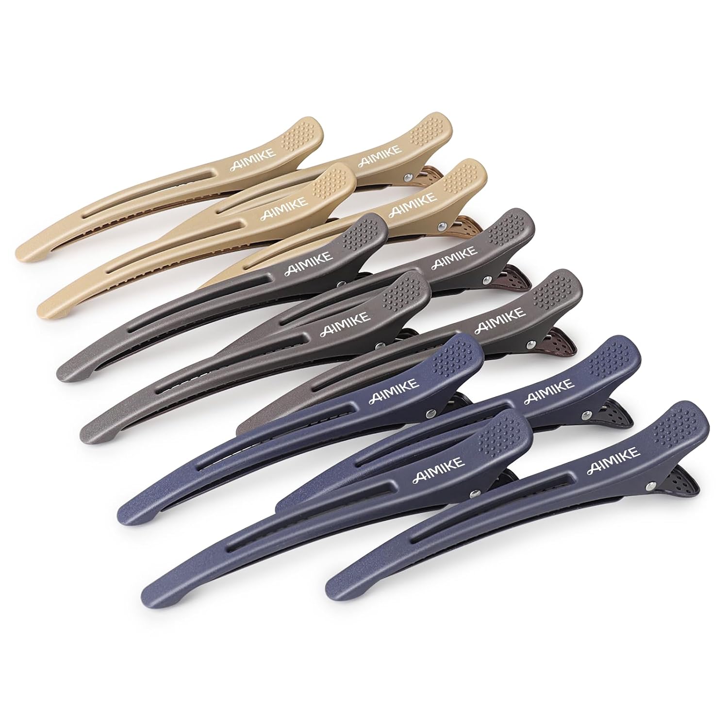 AIMIKE Hair Sectioning Clips with Silicone Band - 6pcs No Crease Duck Billed Clips for Styling, Cutting, and Rollers in Morandi Color