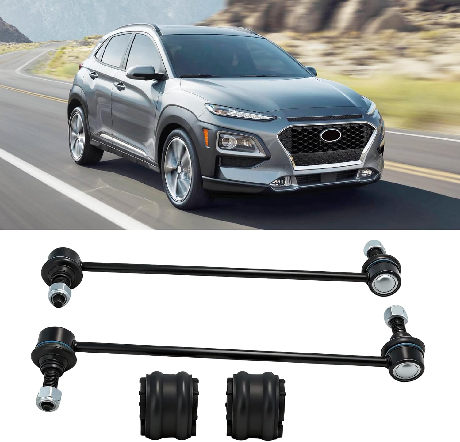 Yumzeco 4PCS Compatible with Hyundai Front Sway Bar Links with Bushings Elantra/Ioniq/Kona/Veloster,Replace 54830-F2000/548133S110 Fit for KIA Front Stabilizer Sway Bar End Link Forte/Niro/Seltos/Soul