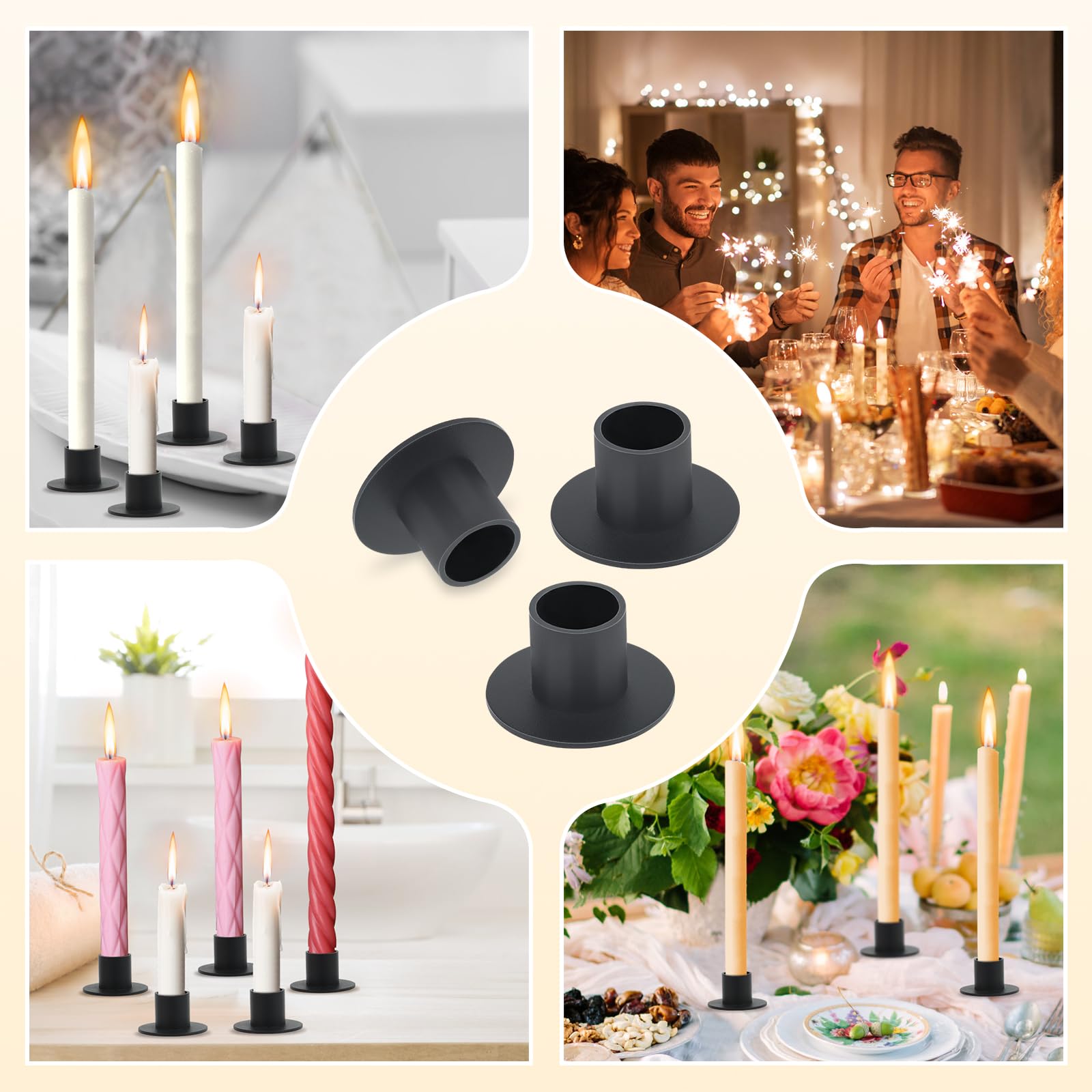 Portacandele In Metallo Nero Da 6 Pezzi, Eleganti Portacandele